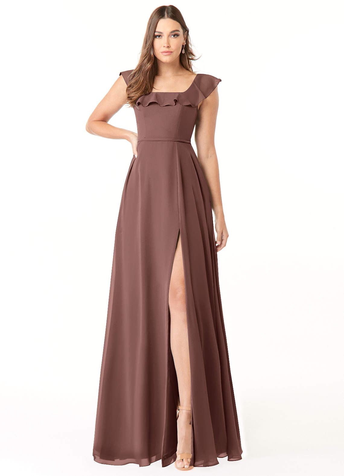 Azazie Jinny Espresso Chiffon Bridesmaid Dresses | Azazie