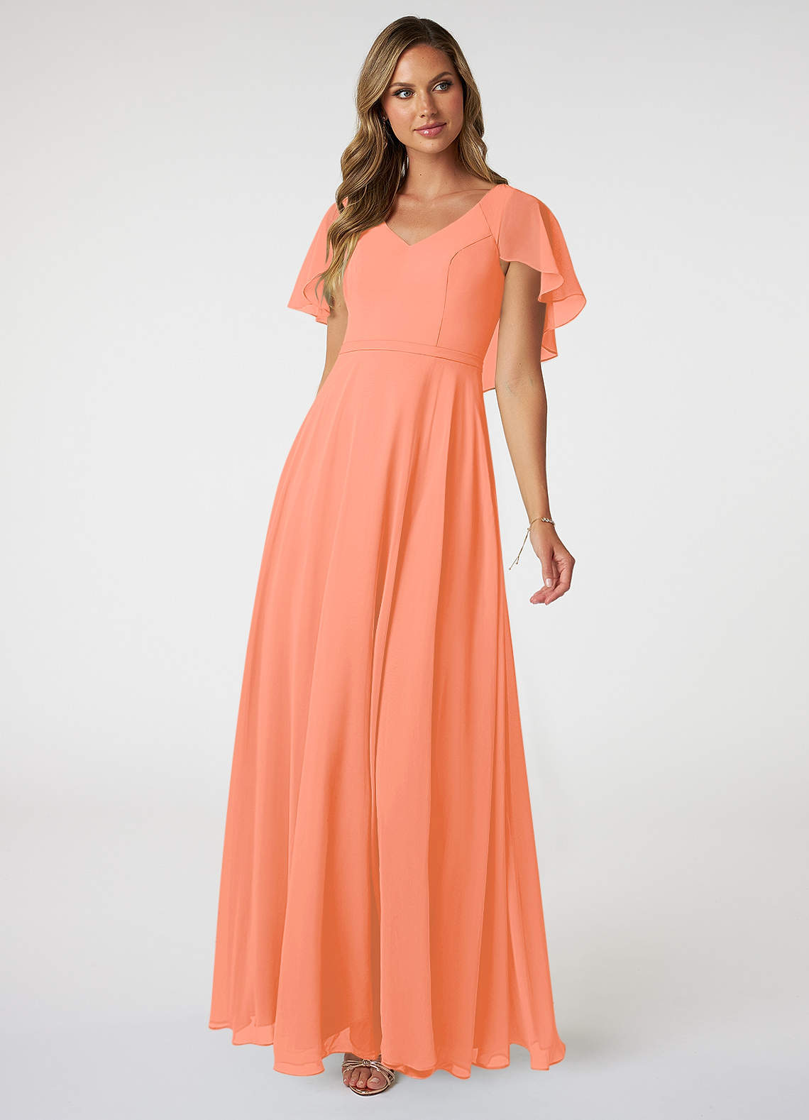 Azazie Jamie Bridesmaid Dresses Sunset A-Line Chiffon Dress image1
