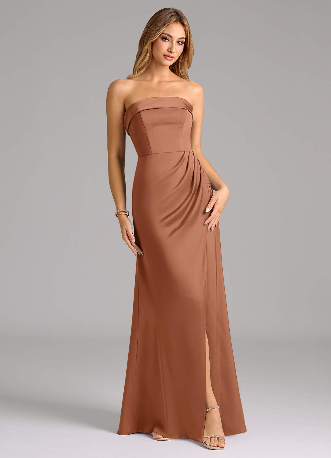Azazie Aretha Bridesmaid Dresses Bronzer A-Line Strapless Stretch Satin Convertible Dress image1