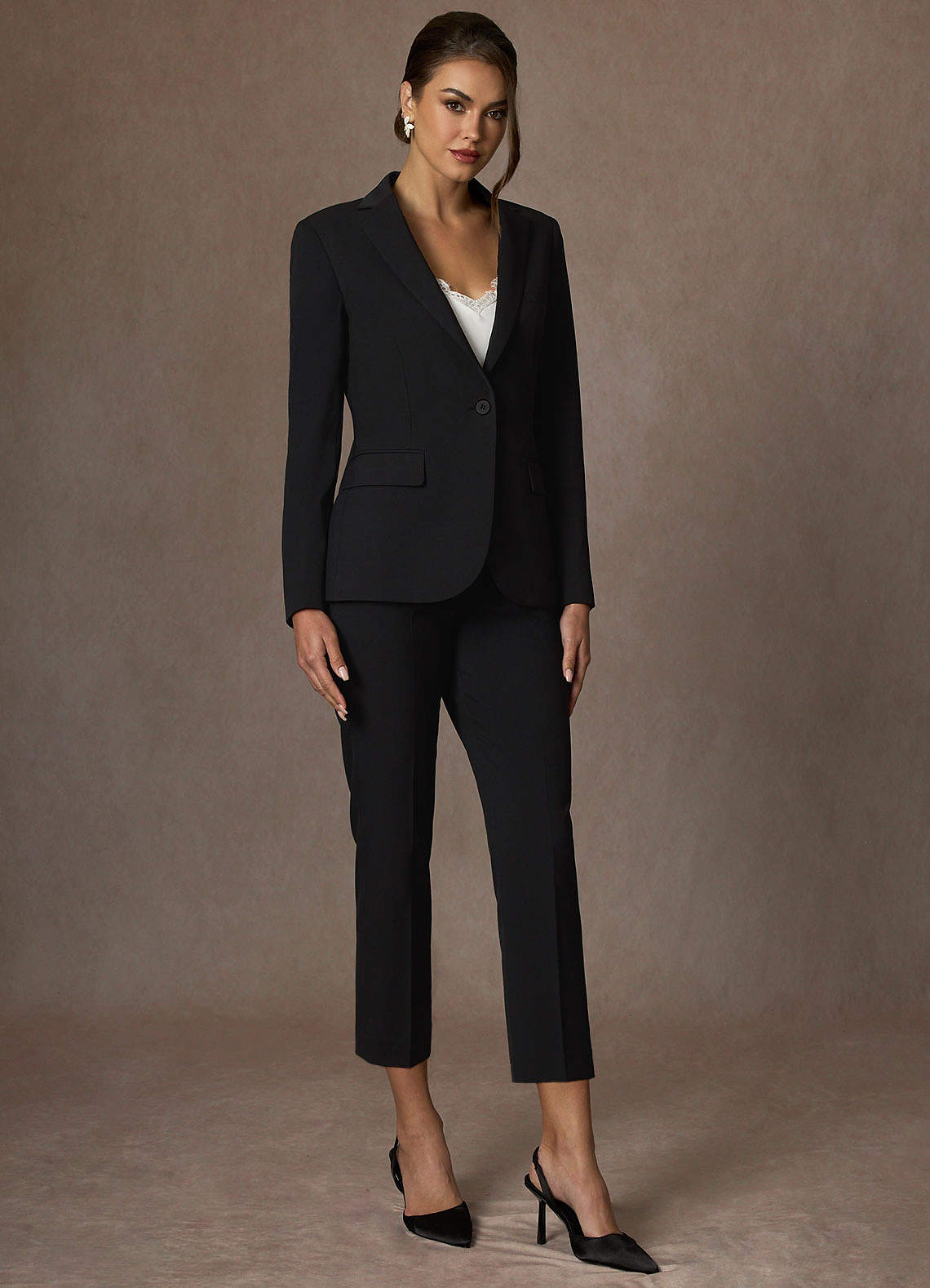 front Charlotte Black Refined Weave Blazer