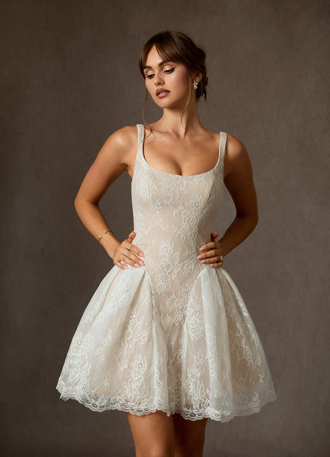 Azazie Dawn Trouwjurken Jurk van Kant met A-Lijn Diamant Wit Champagne image6