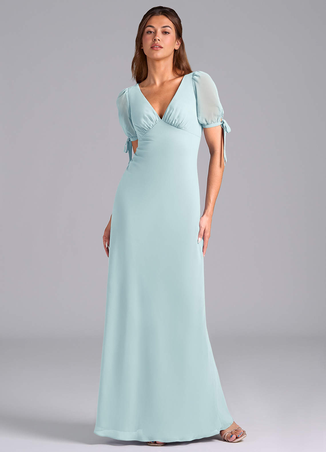 Azazie Pheby Bridesmaid Dresses Sea Glass A-Line Pleated Chiffon Dress image1