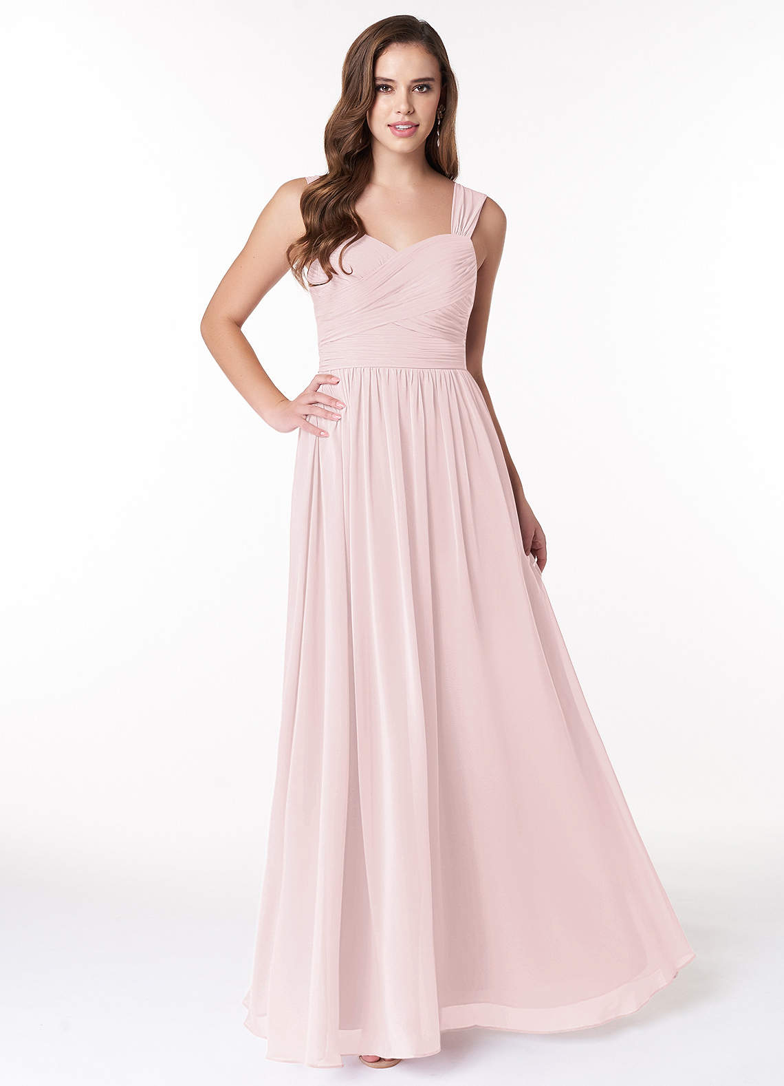 Azazie Zapheira Bridesmaid Dresses Blushing Pink A-Line Ruched Chiffon Dress image1