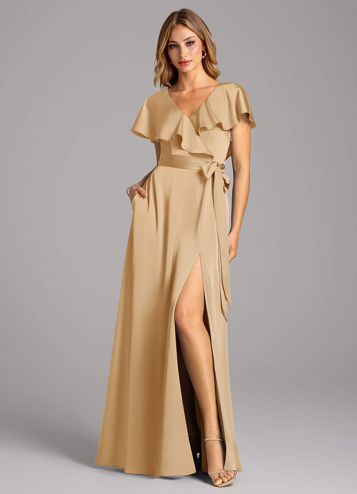green emerald velvet dress Miss Circle Women's Lainey Gold Satin Sequin Pearls Beaded Maxi Dress main image 1