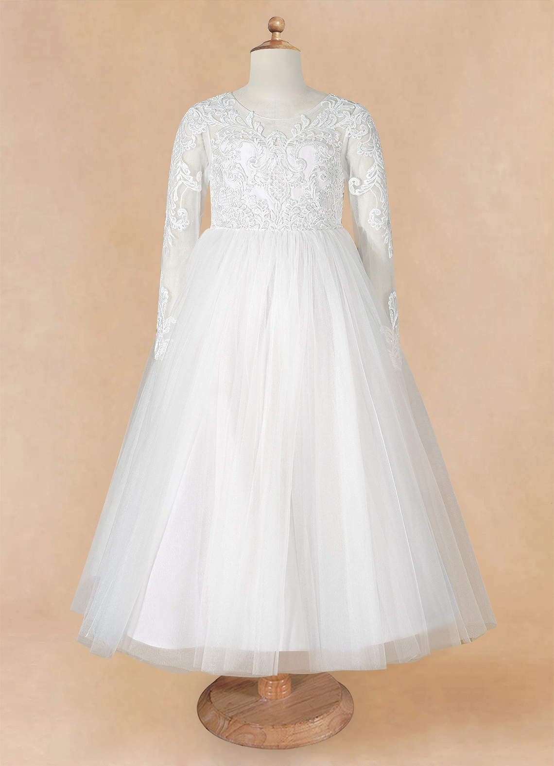 Azazie Elodie Flower Girl Dresses Ivory White Ball-Gown Lace Dress image9