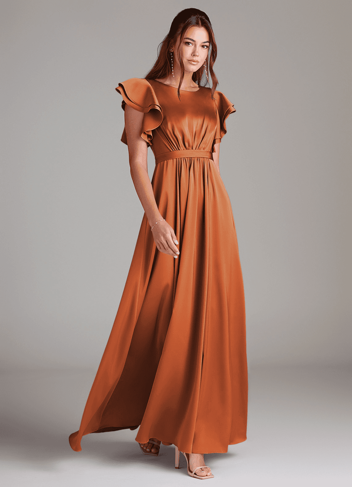 Azazie Daphne At-home Try On Dresses A-Line Ruched Stretch Satin Floor-Length Dress image1