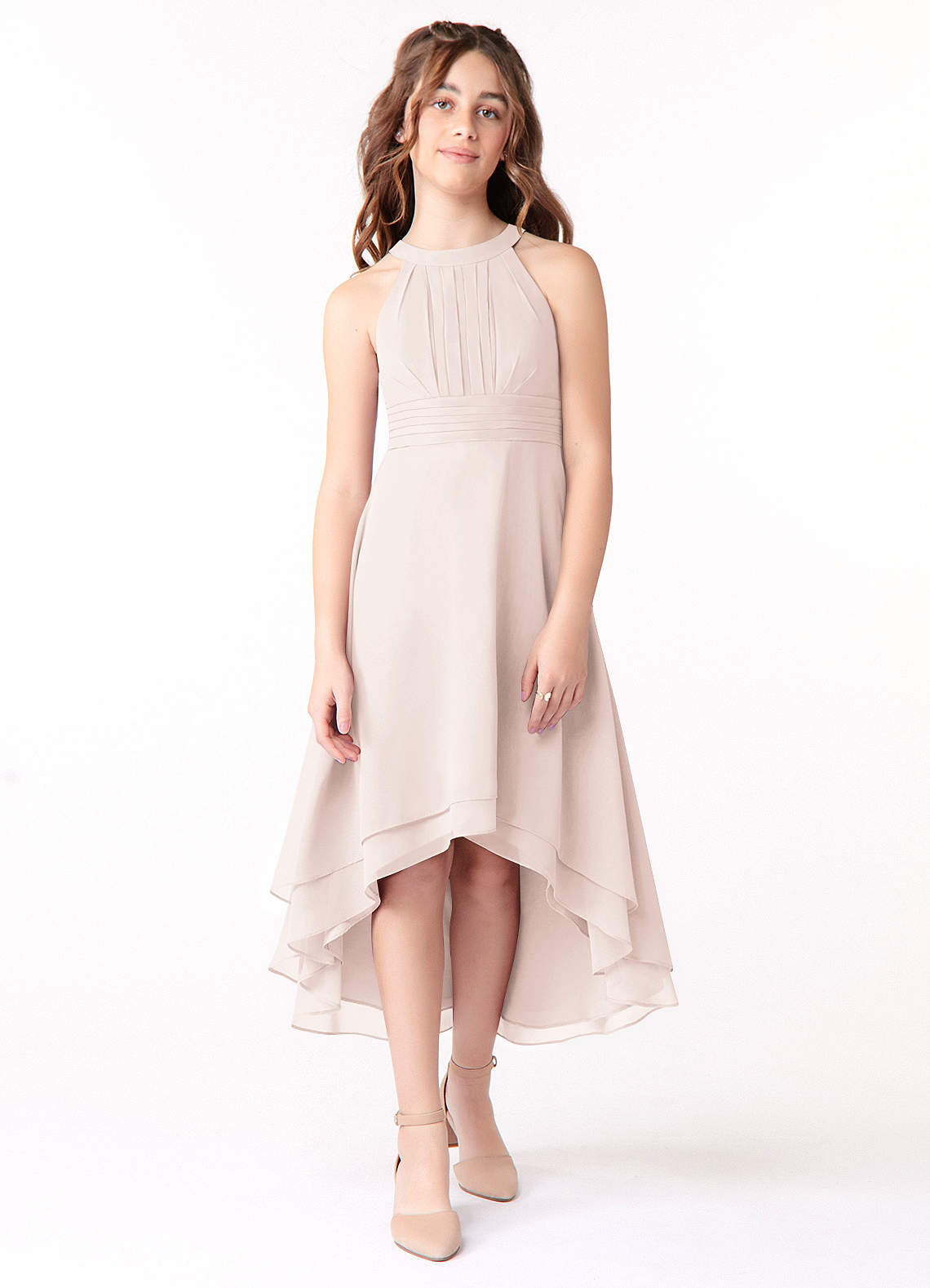 Azazie Linna Junior Vestido de Pétalo De Rosa de Gasa de Corte En A con Plisado image1