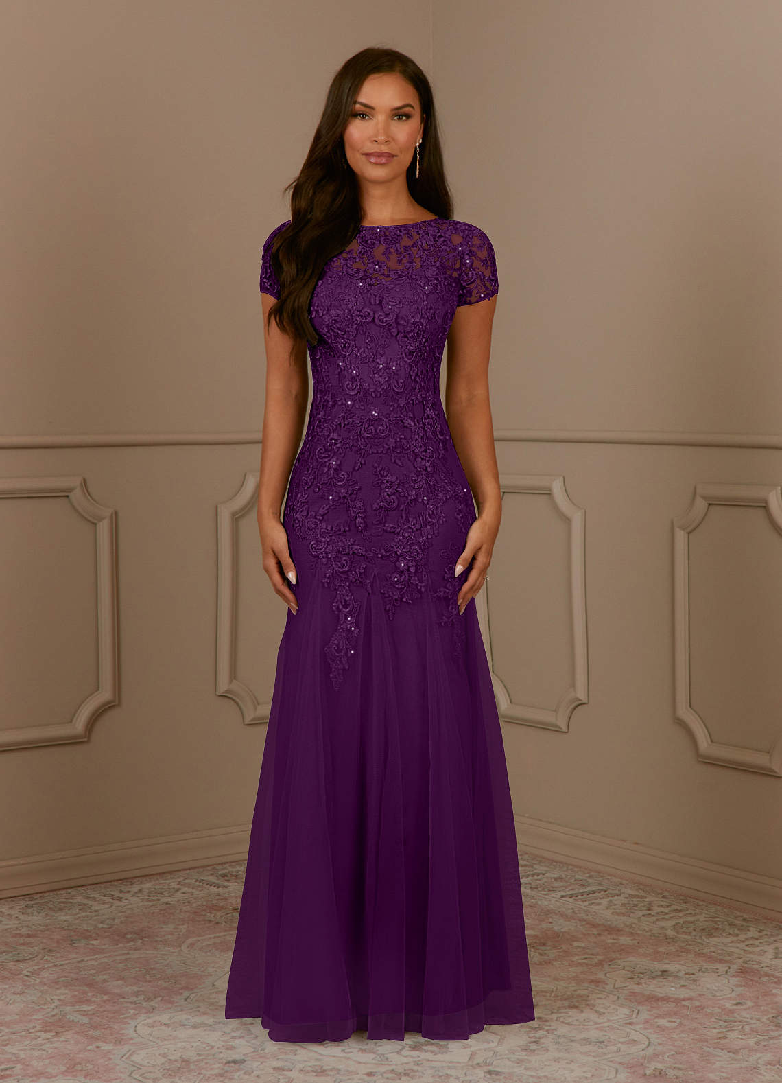 Azazie Laurie Mother of the Bride Dresses Grape Mermaid Scoop Sequins Tulle Dress image1