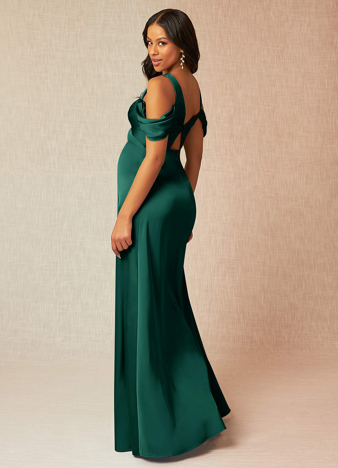 Azazie Rhea Maternity Bridesmaid Dresses A-Line Off-The-Shouler Pleated Stretch Satin Floor-Length Dress image4