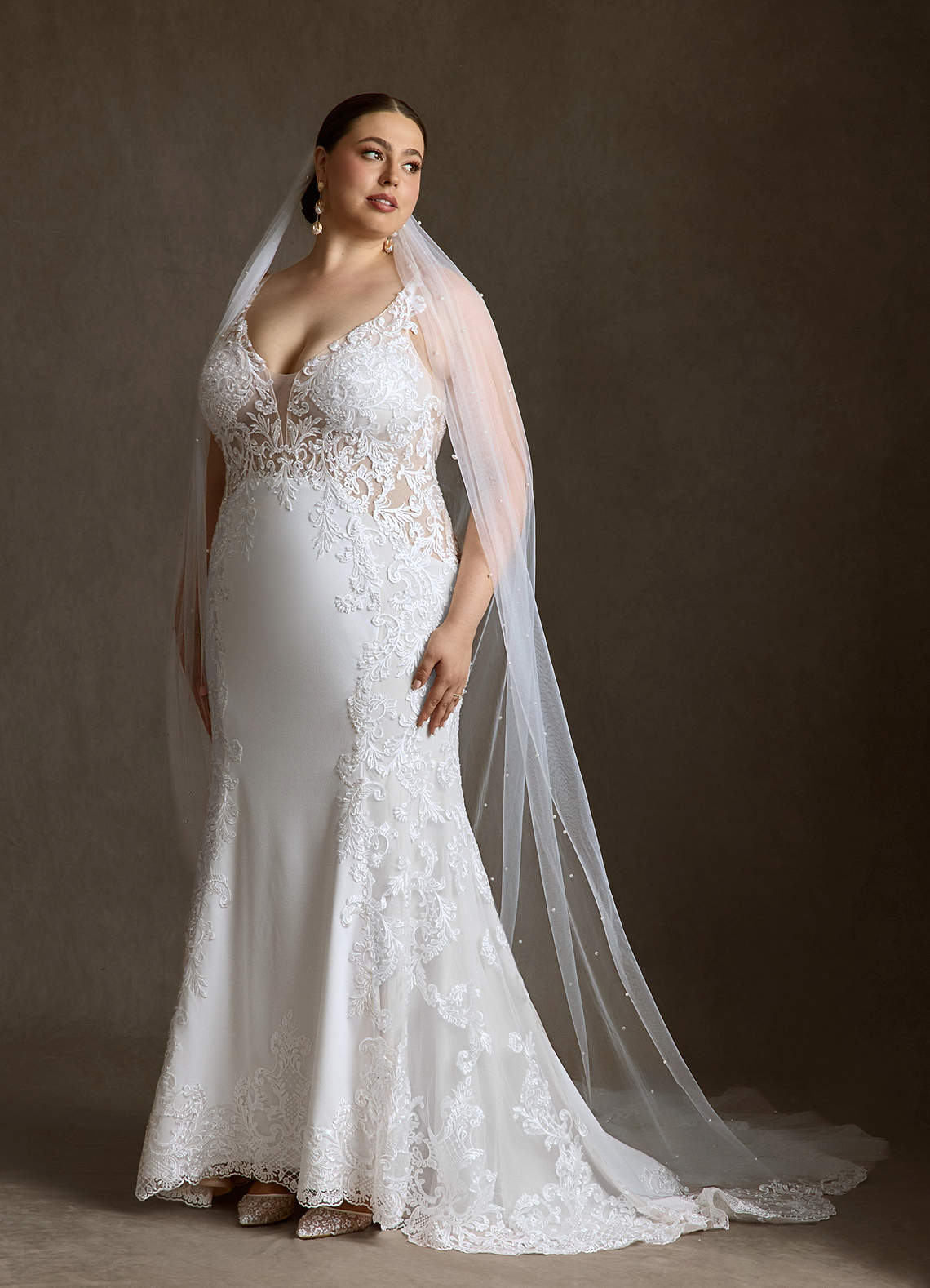 Azazie Estephanie Wedding Dresses Diamond White Mermaid Sequins Stretch Crepe Dress image10