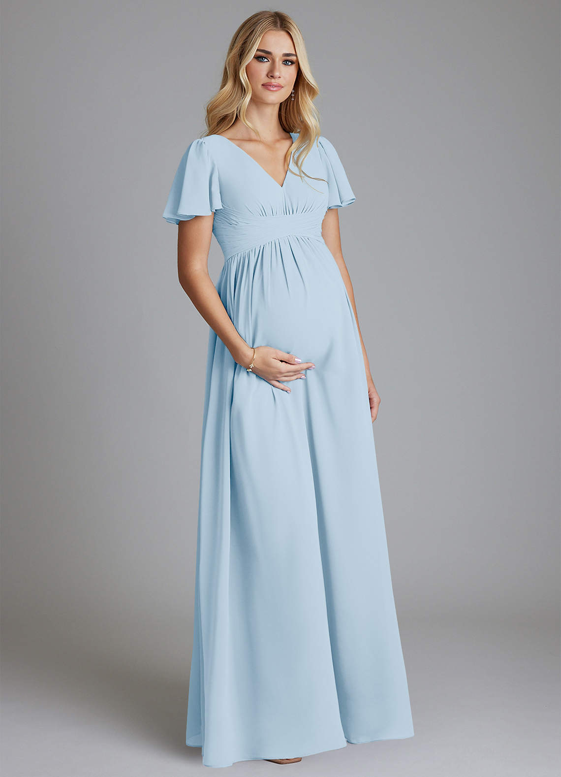 Azazie Verna Maternity Bridesmaid Dresses A-Line V-Neck Ruched Chiffon Floor-Length Dress image2