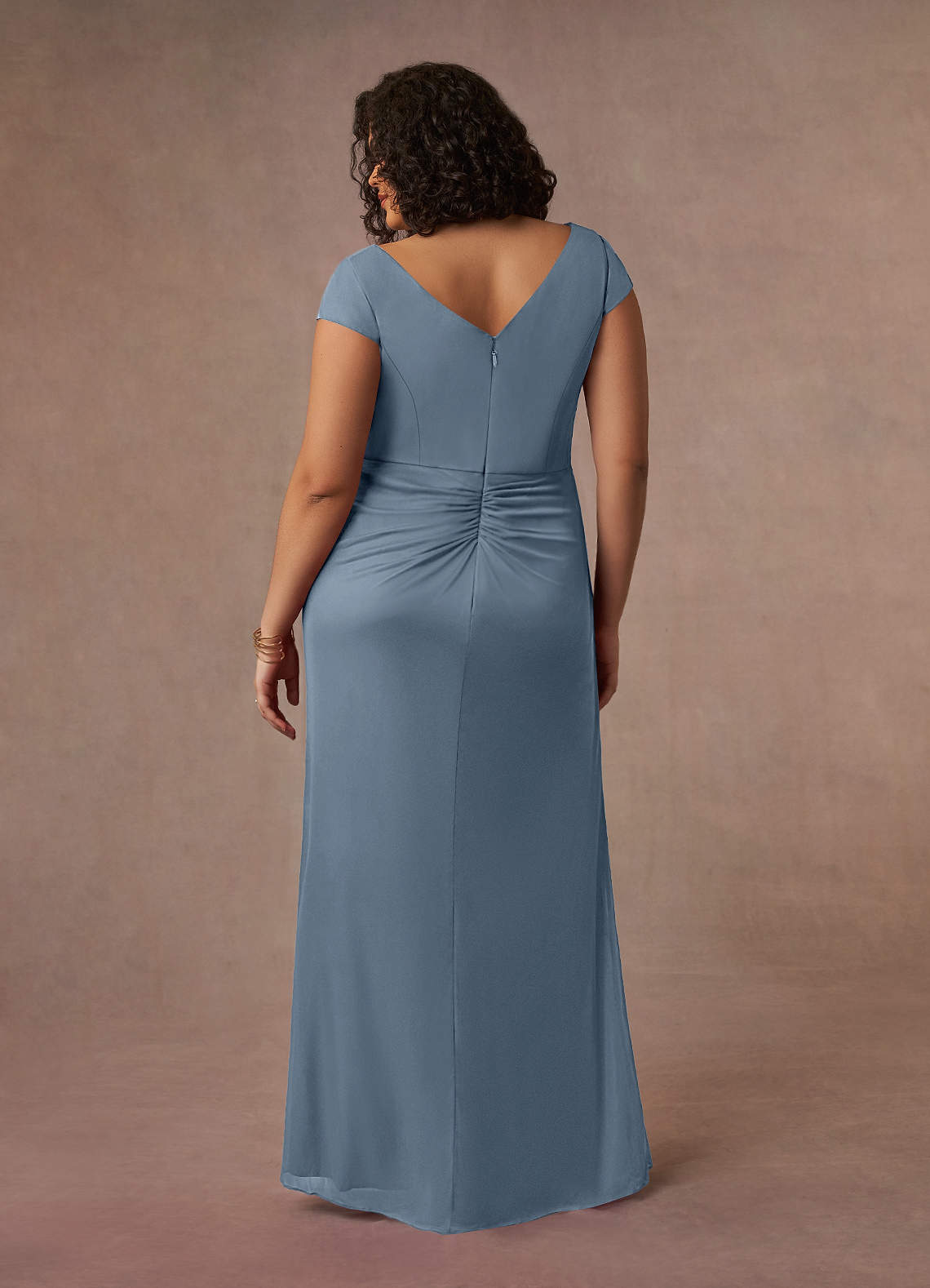 Azazie Roya Mother of the Bride Dresses Dusty Blue Mermaid V-Neck Pleated Mesh Dress image9