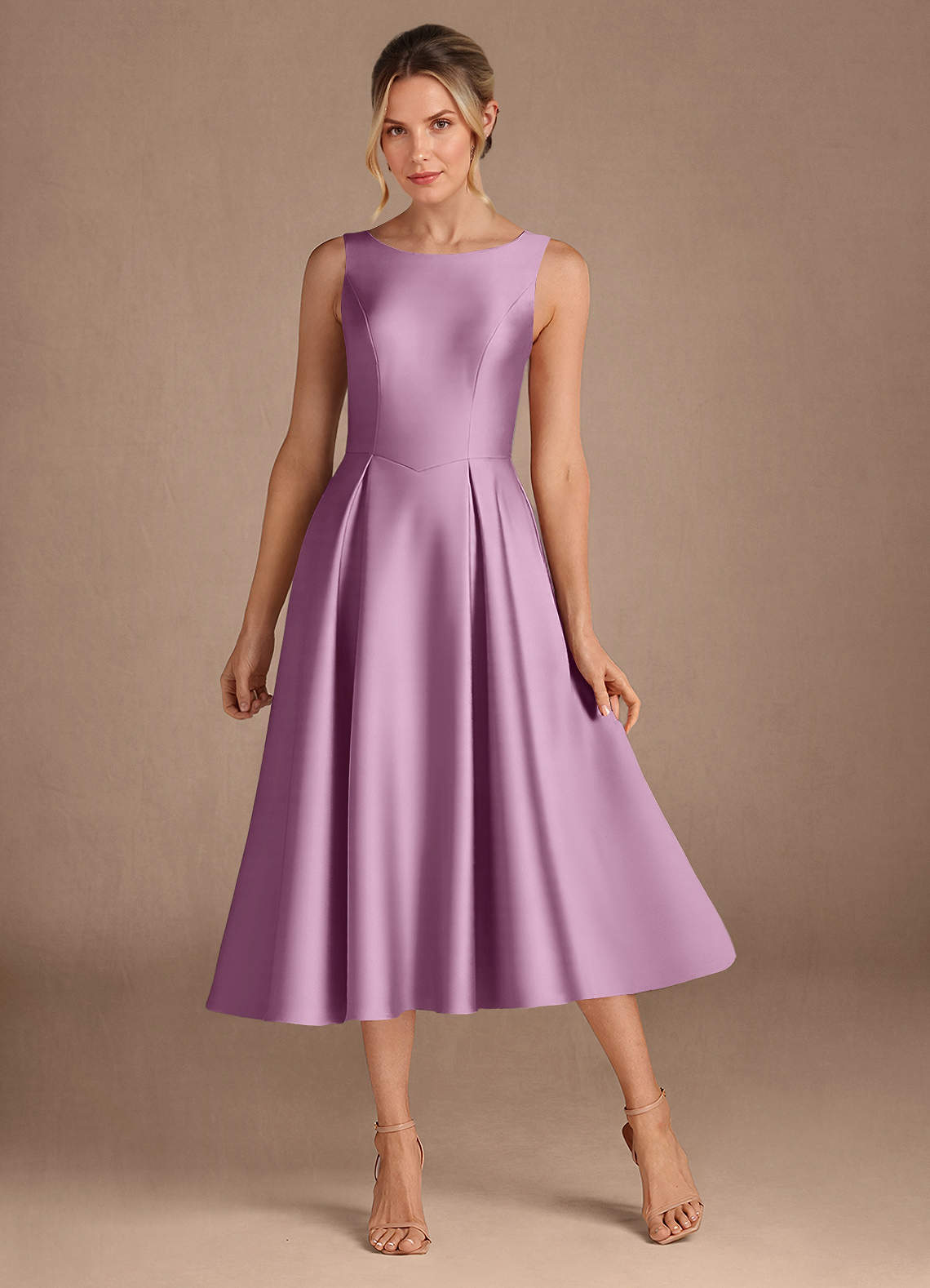 Azazie Fulton Mother of the Bride Dresses Wisteria A-Line Pleated Stretch Satin Dress image1
