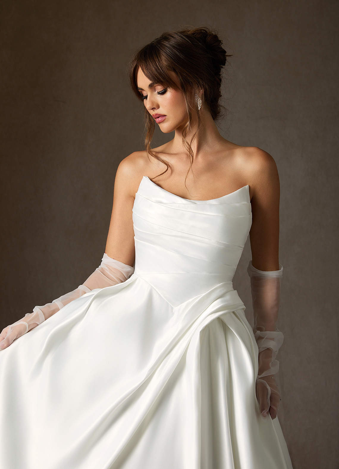 Azazie Adelise Wedding Dresses Diamond White Ball-Gown Strapless Satin Dress image2