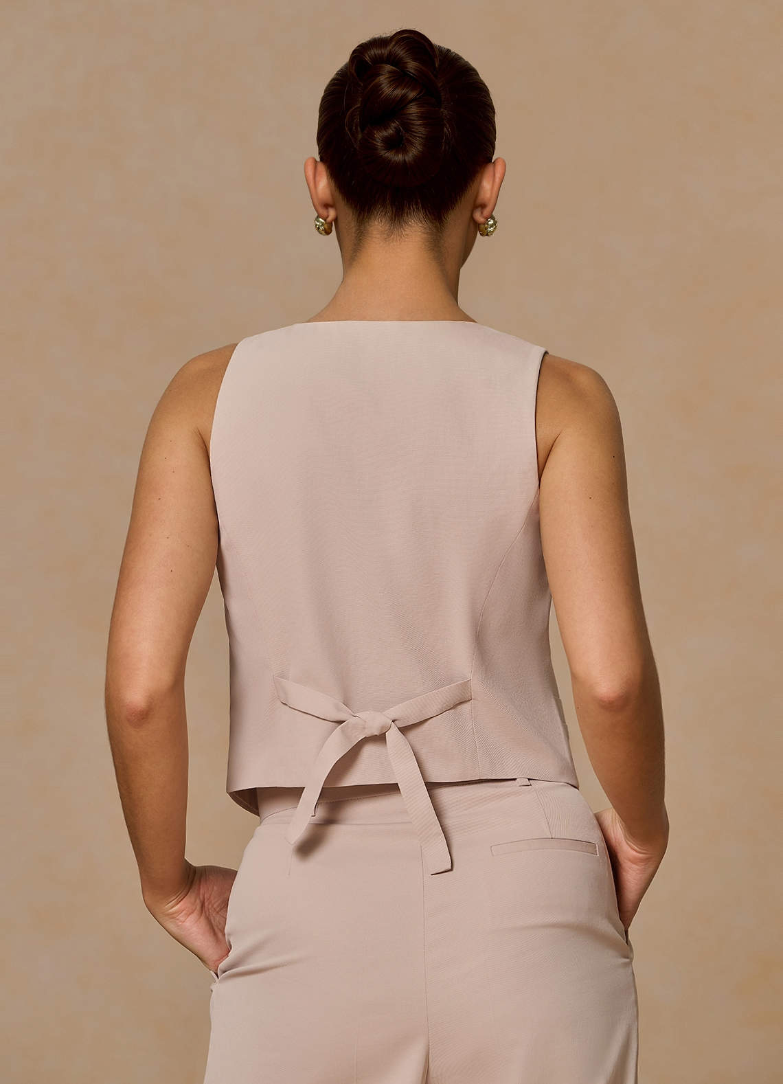 front Margaret Bronceado Chaleco de mezcla de algodón y lino