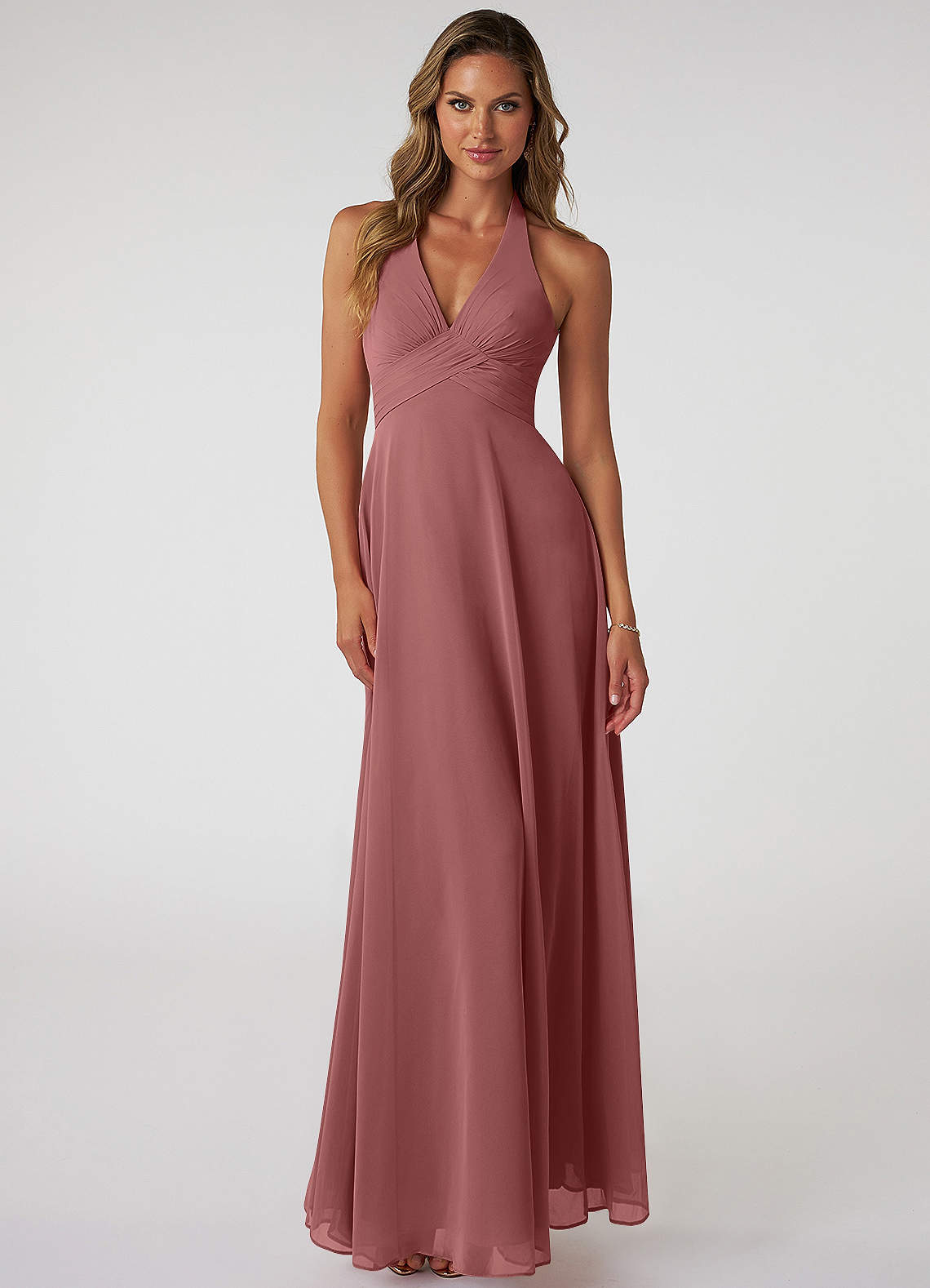 Azazie Tessie Bridesmaid Dresses Amethyst A-Line V-Neck Pleated Chiffon Dress image1