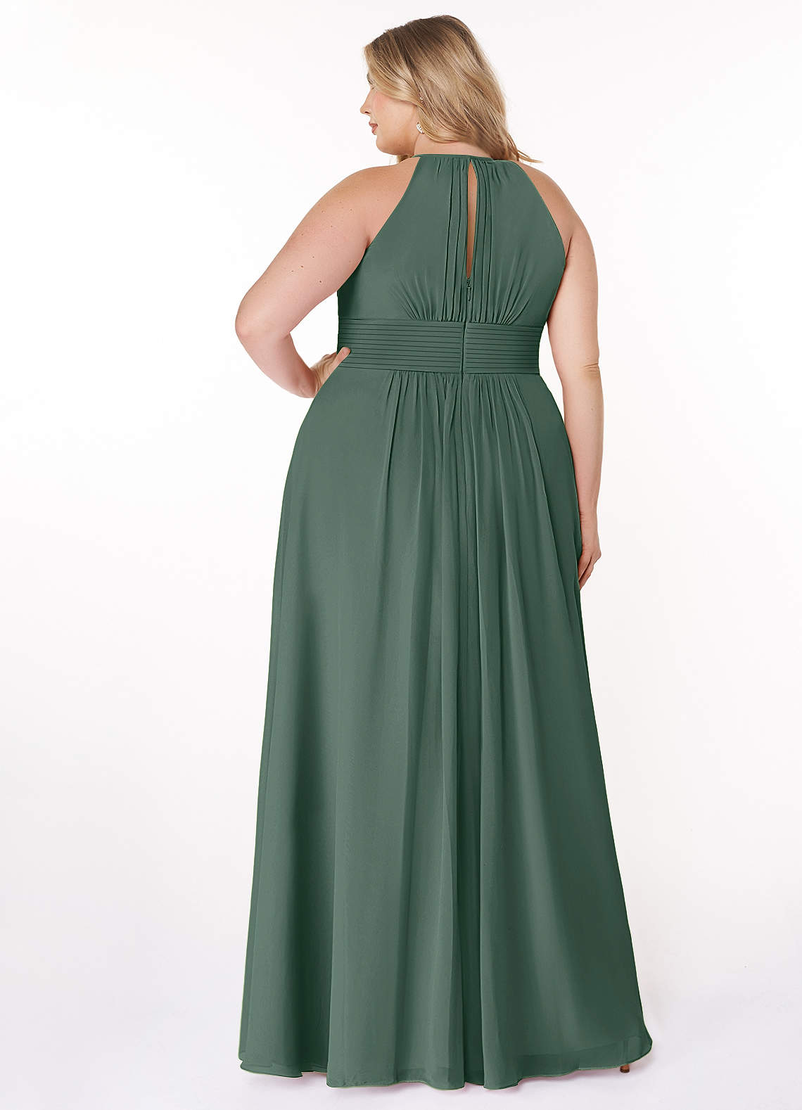 Azazie Bonnie At-home Try On Dresses Burgundy A-Line Keyhole Ruched Chiffon Dress image6