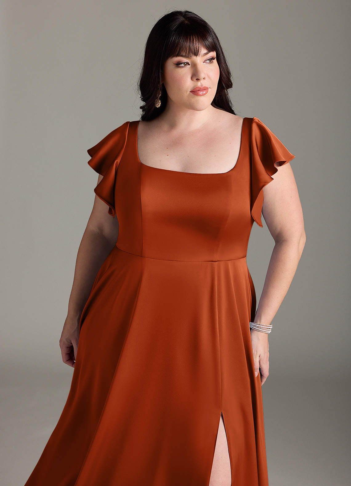 Azazie Bondi Bridesmaid Dresses Burnt Orange A-Line Bow Stretch Satin Dress image9