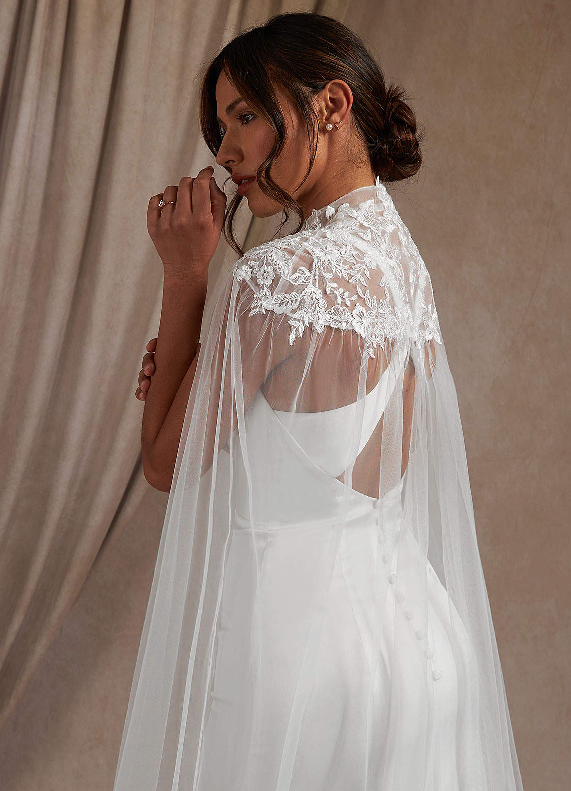 front Azazie Guadalupe Lace Tulle Wrap