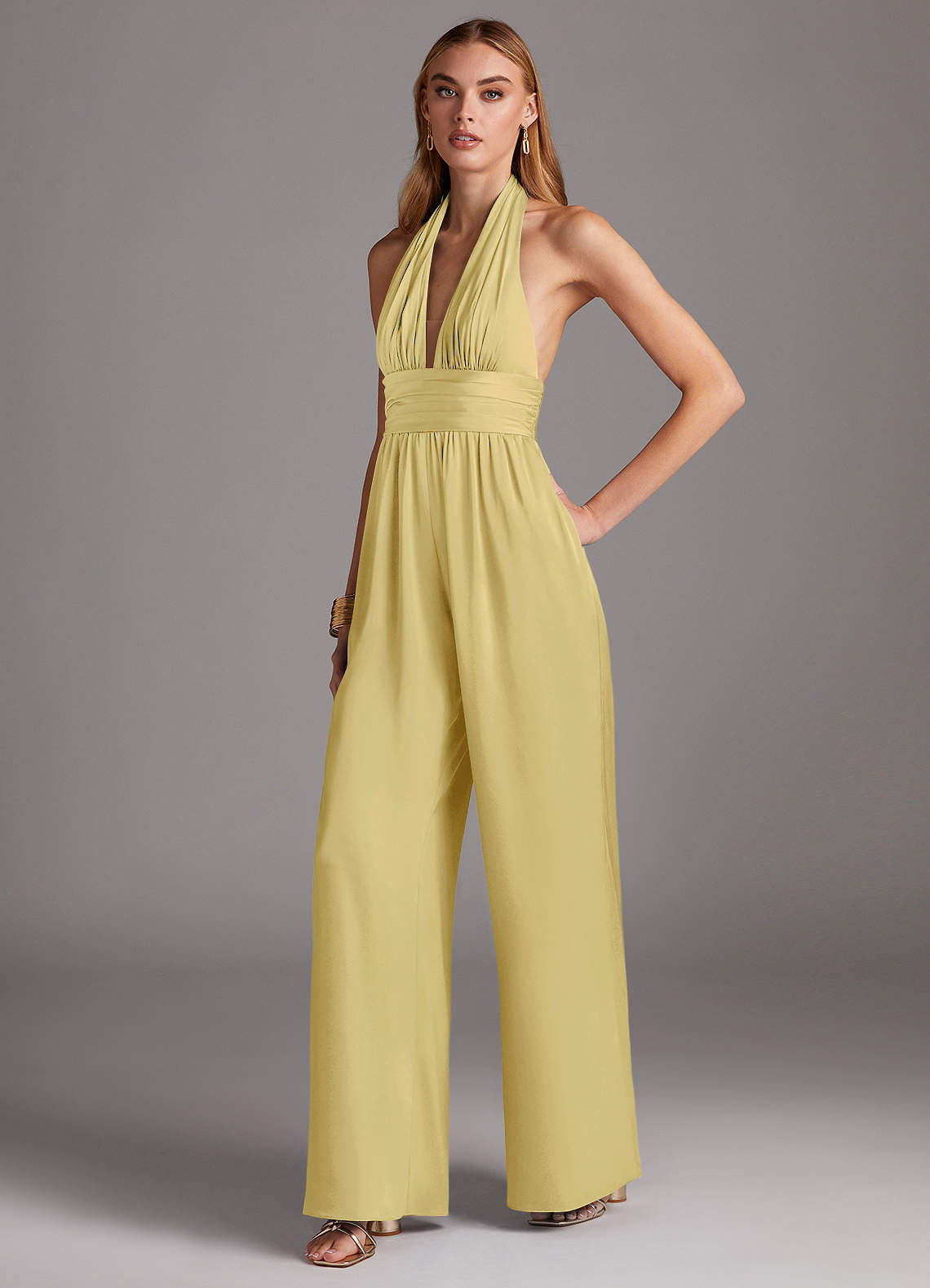 Azazie Oli Robes de demoiselle d'honneur Combinaison en Satin extensible Plissée Sorbet Citron image1