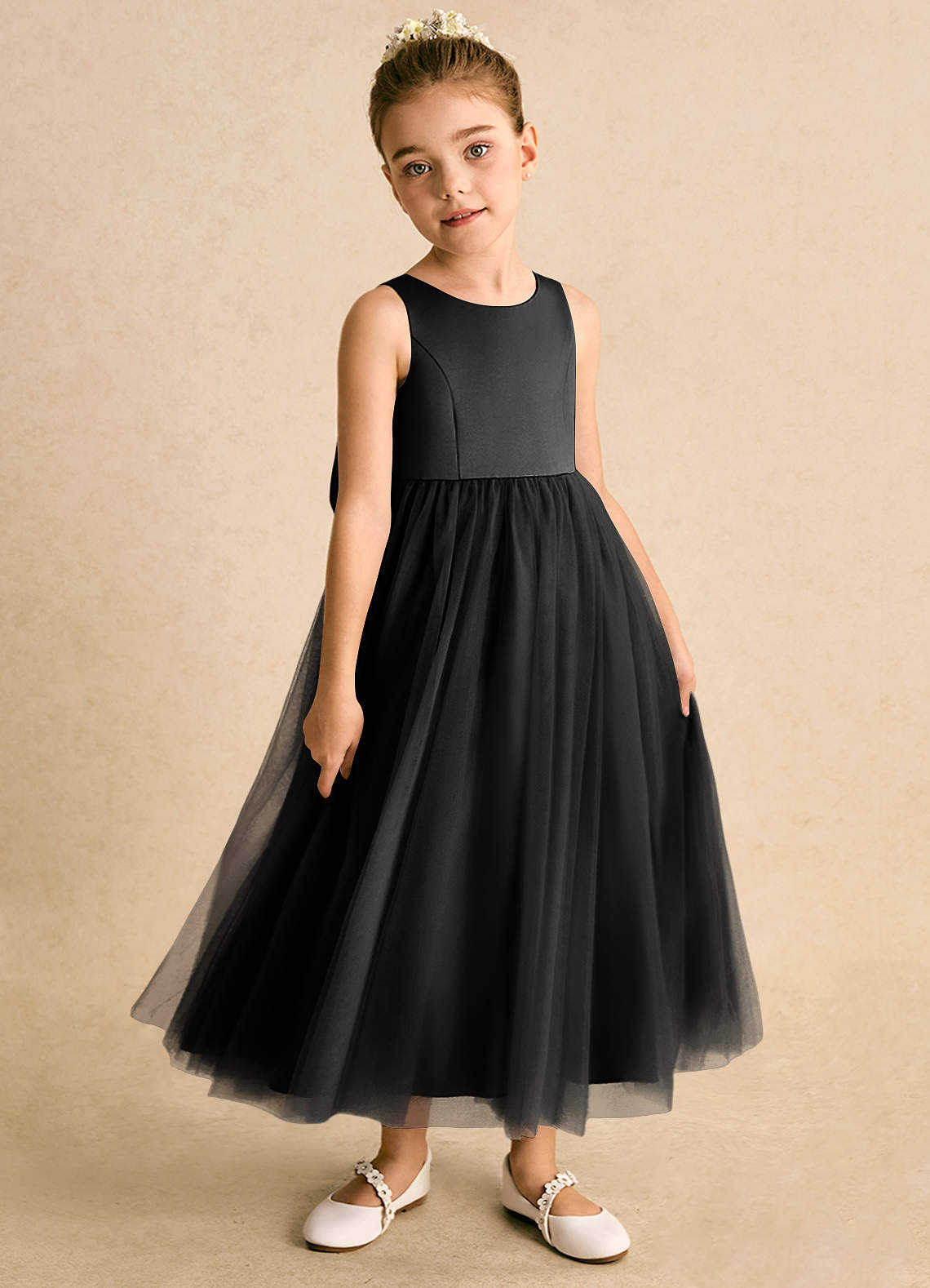 Azazie Solia Robe Demoiselle D'honneur Fillette Robe Princesse en Tulle Arc Noir image3