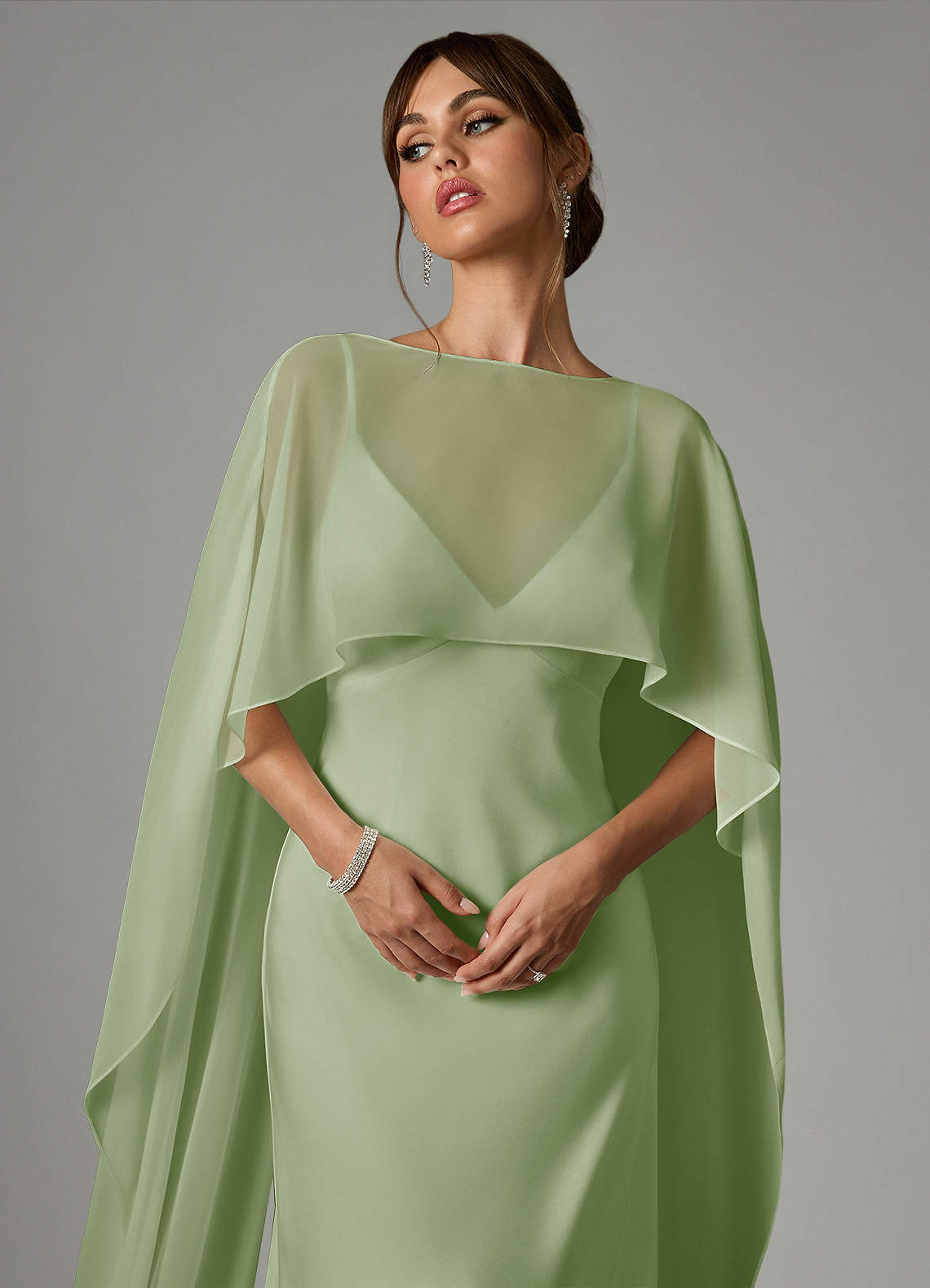 Azazie Stefania Bridesmaid Dresses Dusty Sage A-Line Stretch Satin Dress image4