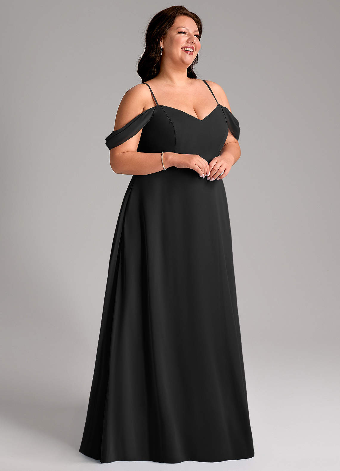 Azazie A-Line Off The Shoulder Floor-Length Chiffon Bridesmaid Dresses - Black Azazie A-Line Off The Shoulder Floor-Length Chiffon Bridesmaid Dresses - Black