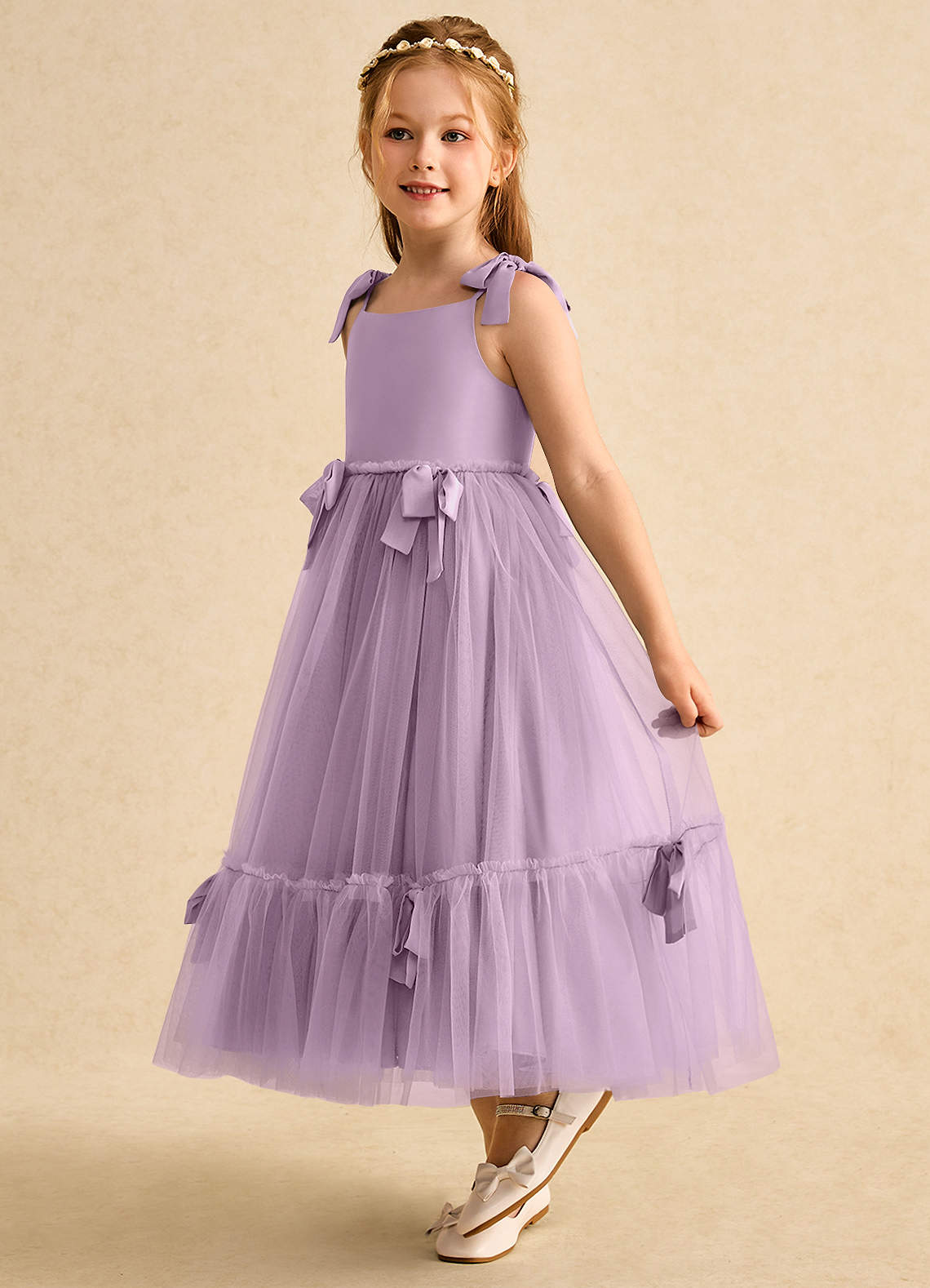 Azazie Jaci Flower Girl Dresses Wisteria A-Line Spaghetti Strap Chiffon Dress image1