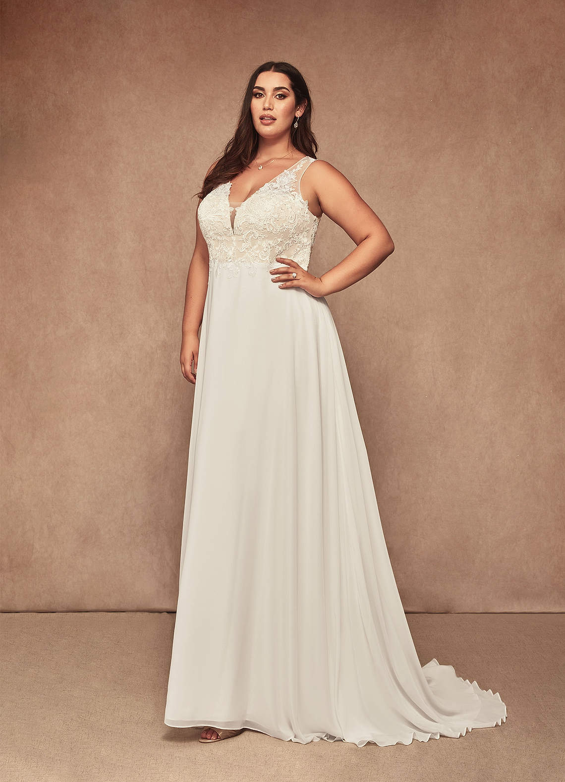 Azazie Trixie Abiti da Sposa Abito A-Line in Chiffon Lustrini Bianco Diamante Champagne image11