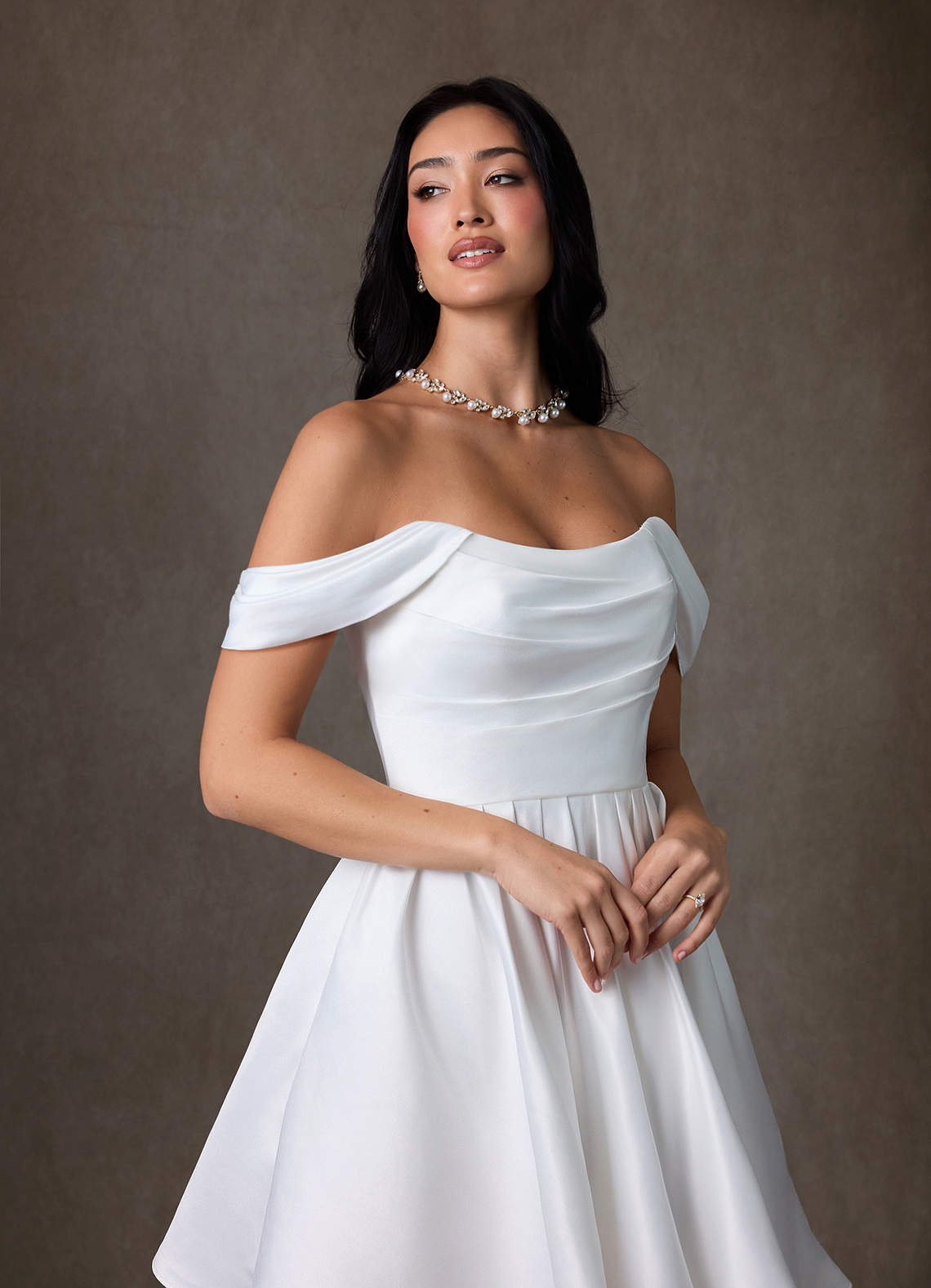 Azazie Anne Wedding Dresses Diamond White A-Line Satin Dress image4