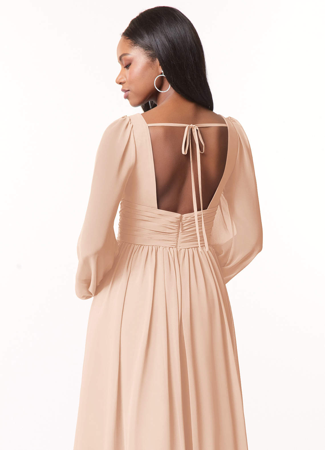 Azazie Norah Bridesmaid Dresses English Rose A-Line V-Neck Long Sleeve Chiffon Dress image2