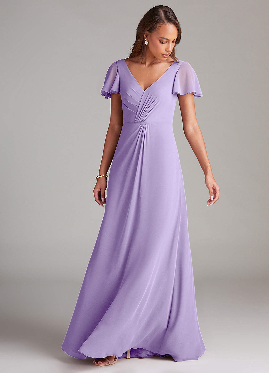 Azazie Soren Bridesmaid Dresses Lilac A-Line Ruched Chiffon Dress image4