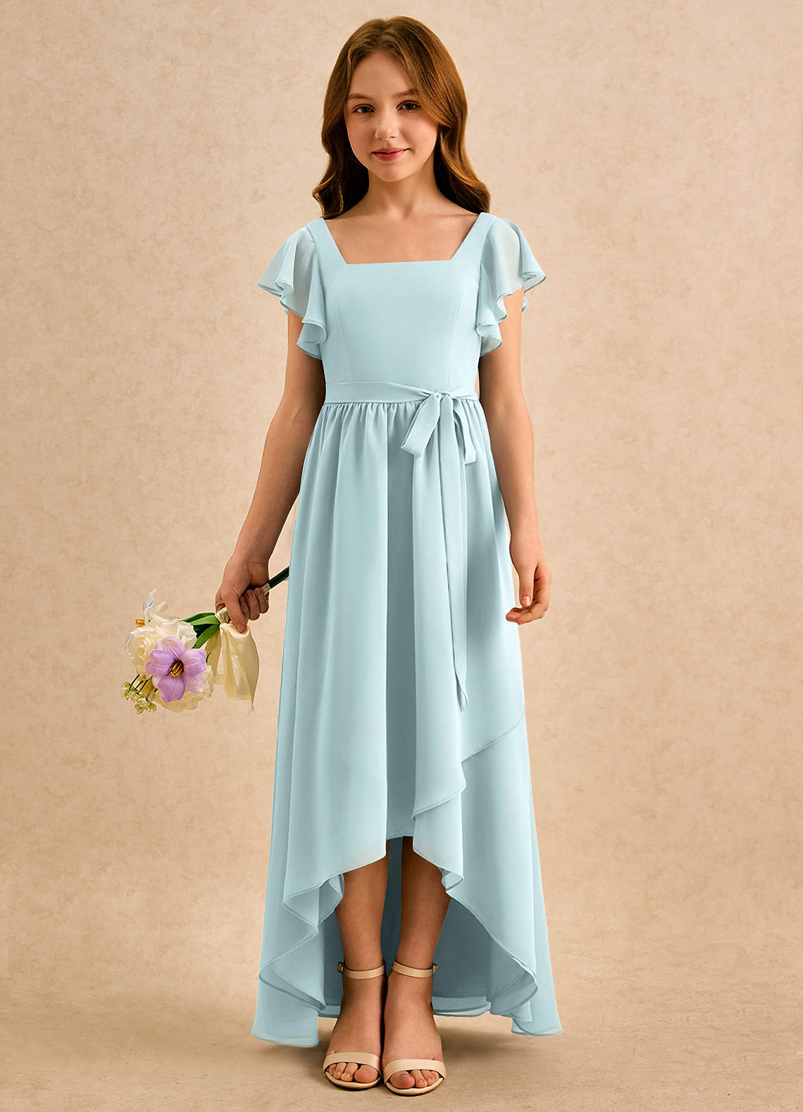 slim fit dress slacks Little Girls Long Juniors Bridesmaid Dress Wedding Flower Girls Formal Party Pageant Dresses Chiffon Sleeveless Maxi Dress, Wisteria / 16 main image 0