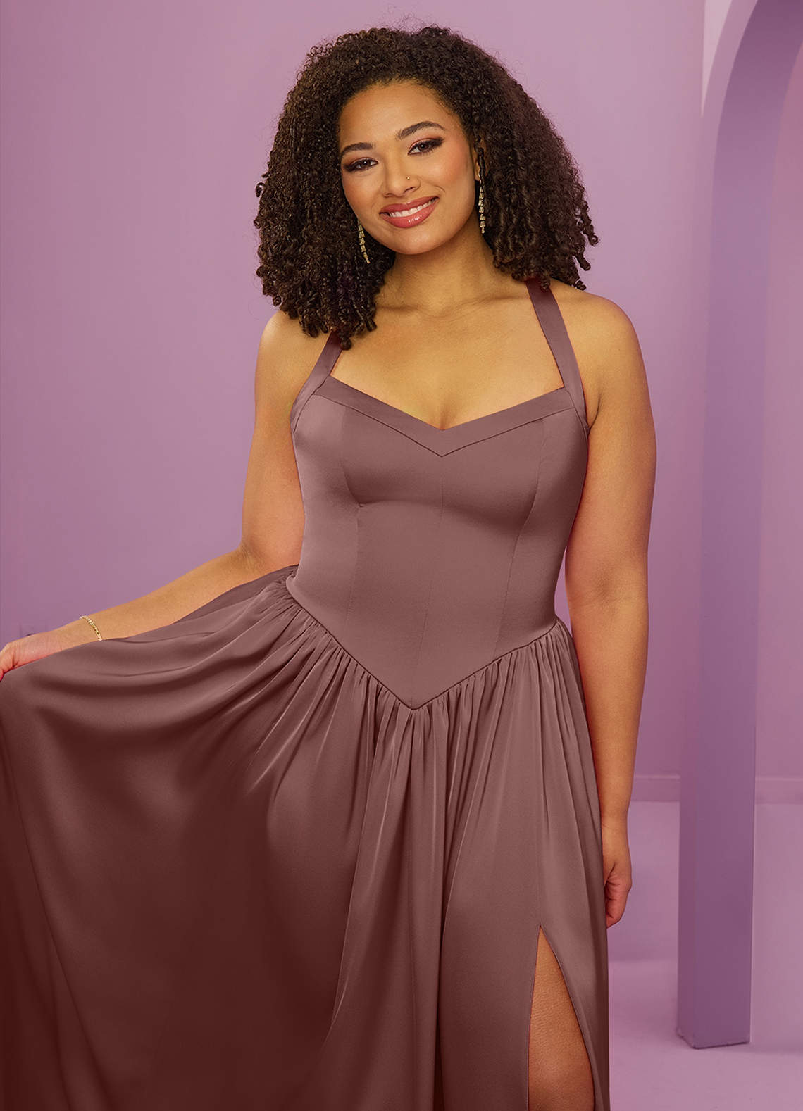 Barbie ♥ Azazie Venta Final Vestido de Sky Blue de Satén Elástico de Corte en A con Con bolsillos image12