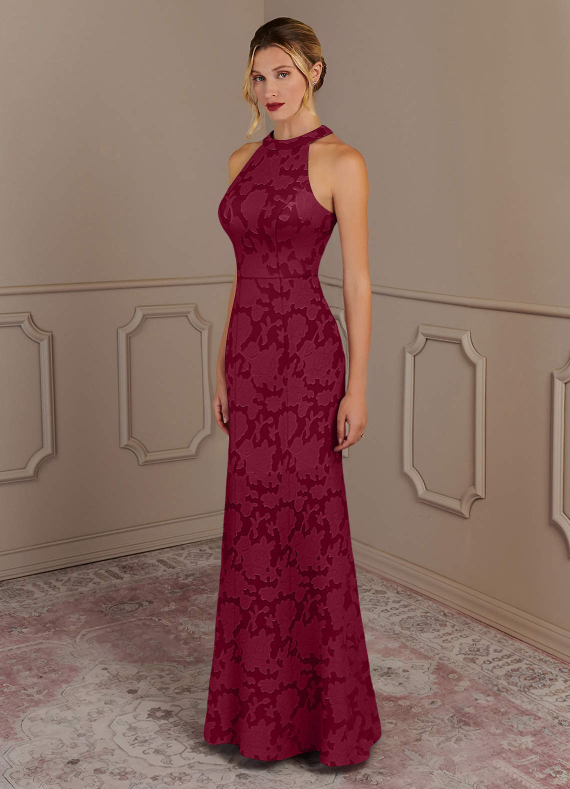 burgundy burnout dress Azazie Tyra Shona Joy - Clemence ProductID: 118894 Floral maxi very fitted at natural Piece:1151FP2131/250