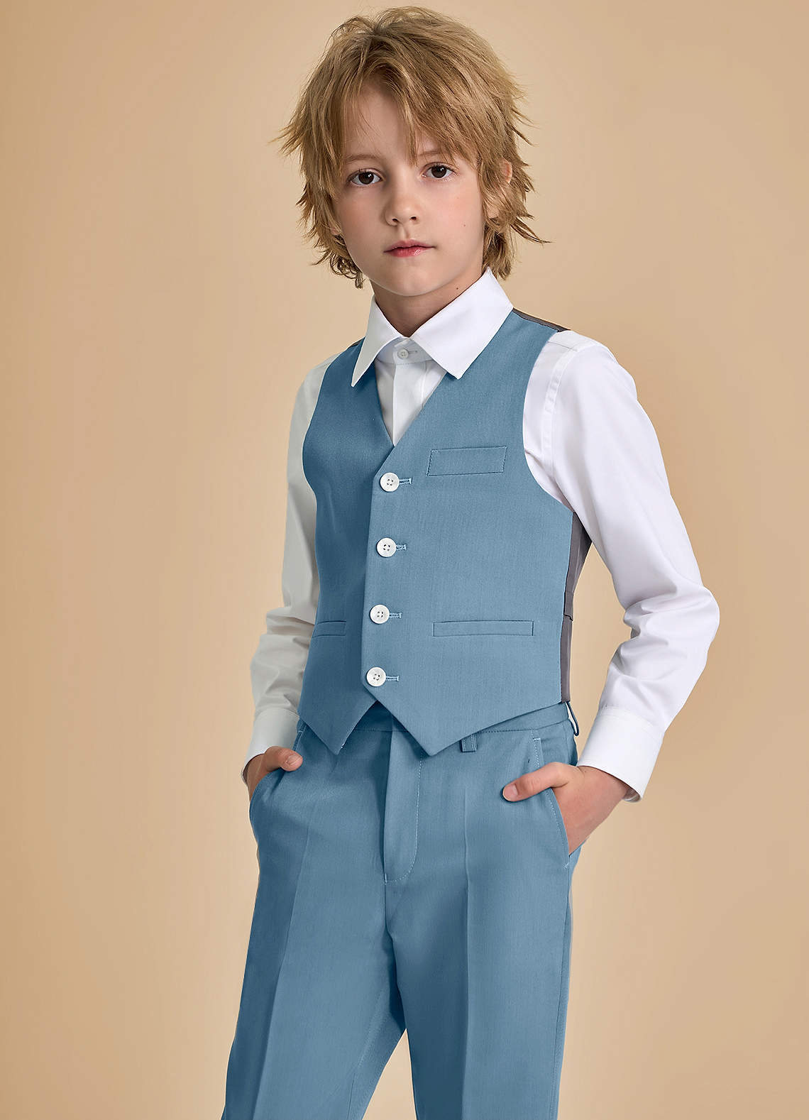 front Oliver Light Blue Boys 5-Piece Suit With Bow Tie