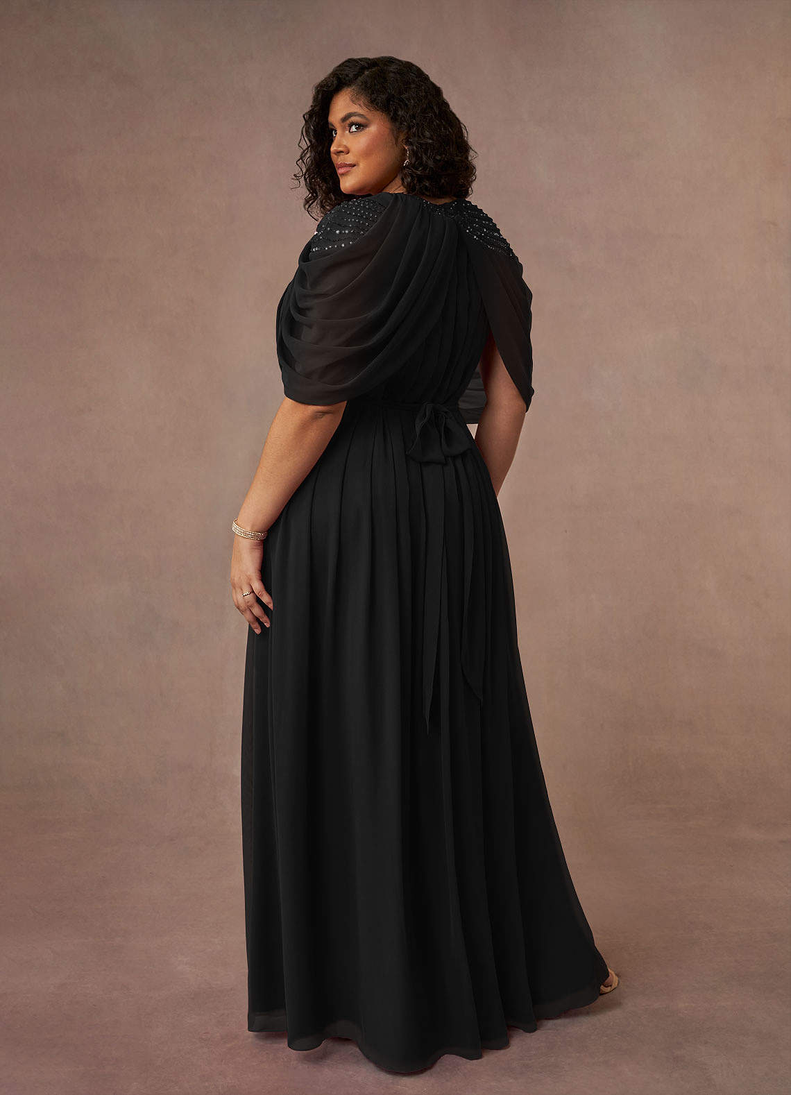 Azazie Olena Mother of the Bride Dresses Black A-Line Sequins Chiffon Dress image9
