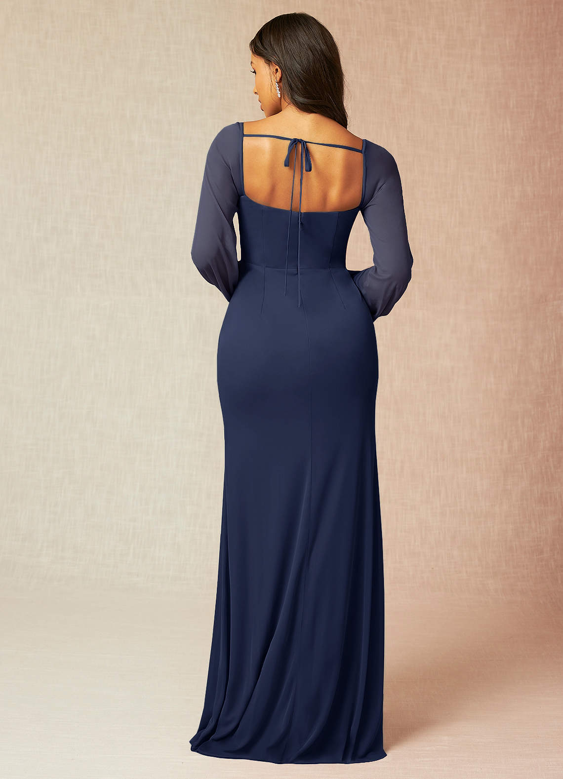Charissa Navy Long Sleeves Maxi Dress | Azazie