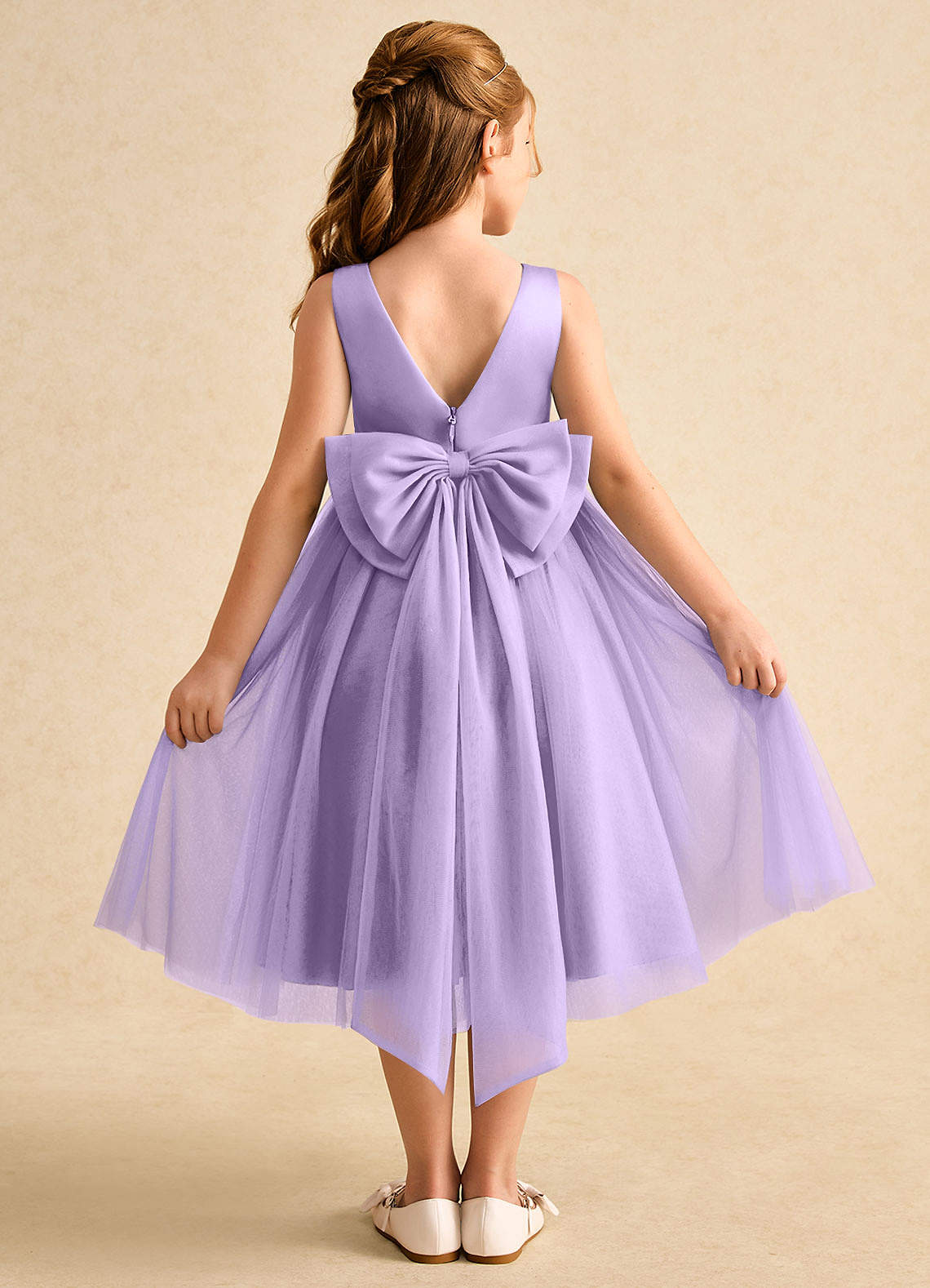 Azazie Winnie Blumenmädchenkleider Ballkleid Schleifen Tüll Kleid Flieder image1