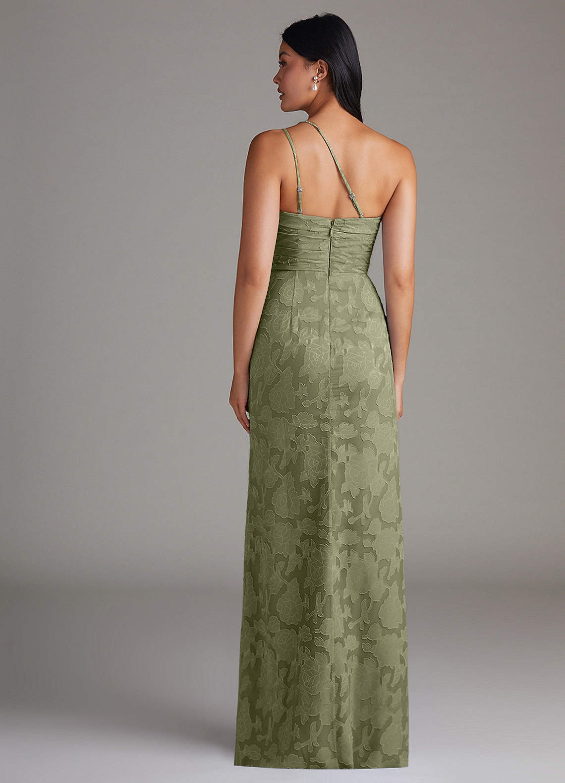 Azazie Eren Jurken voor bruidsmeisjes Jurk van Bloemen Burn-out met Kolom One-Shoulder Pistache image1