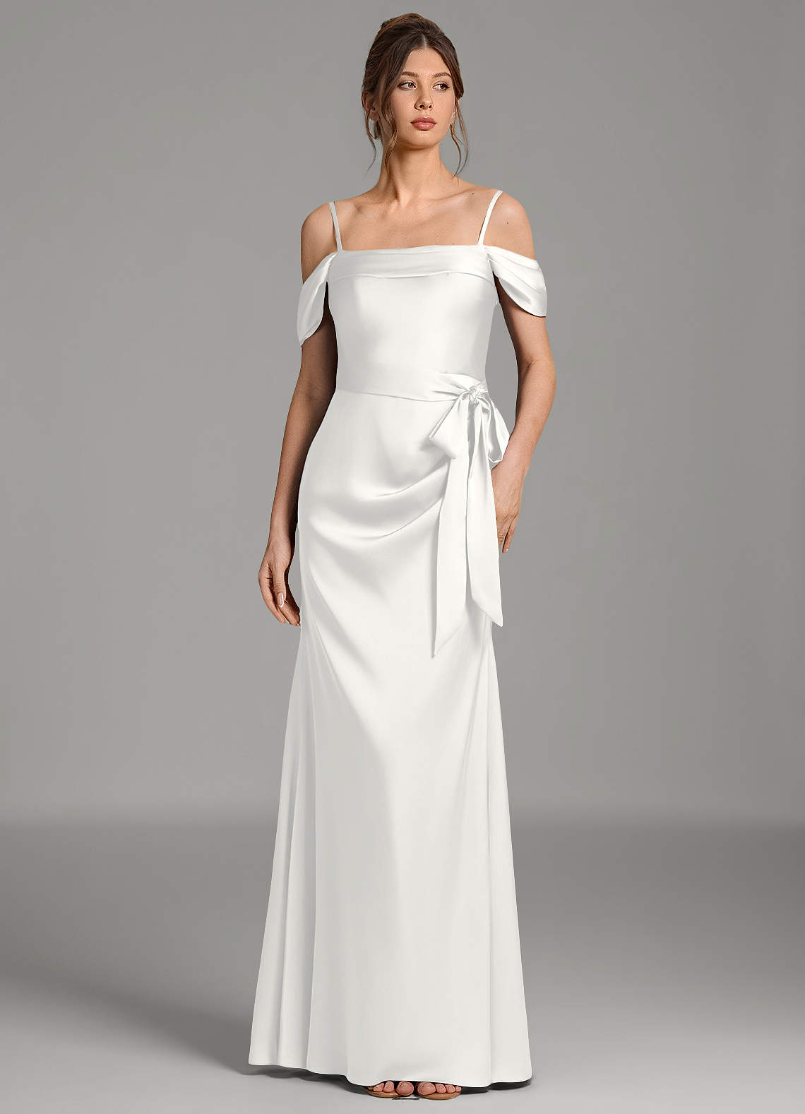 off white bridesmaid dress Azazie Wyatt Straps Sleeves