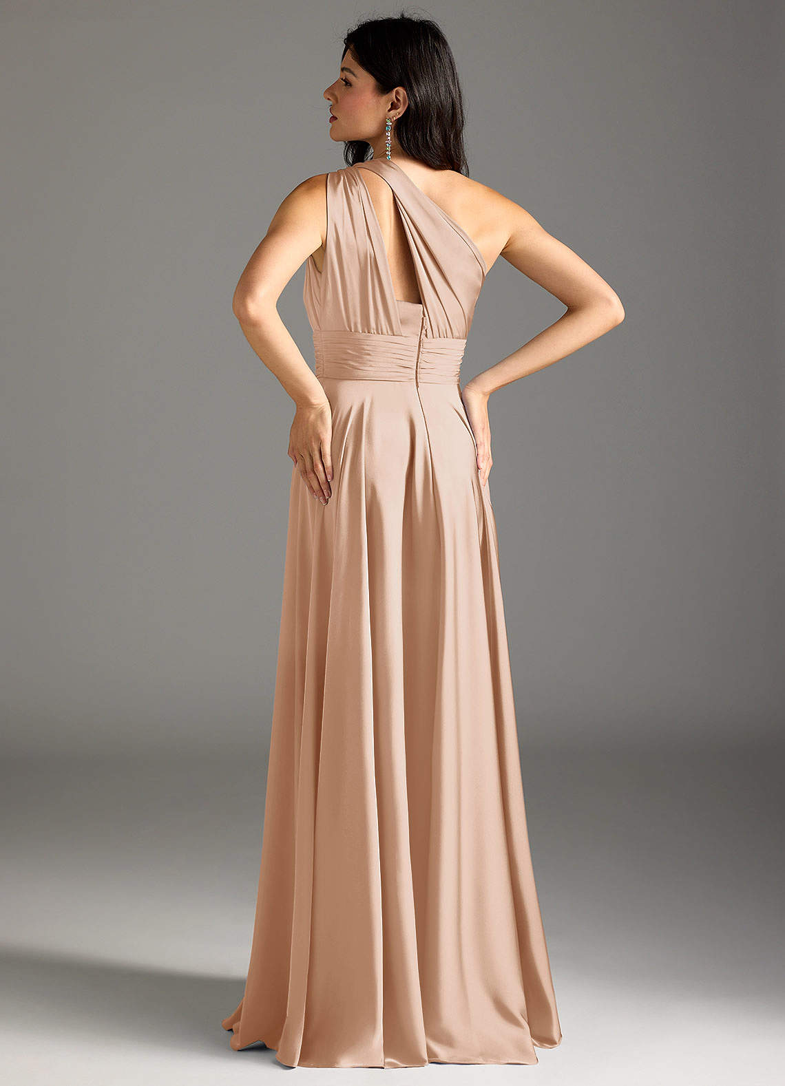 Azazie Charlize Bridesmaid Dresses English Rose A-Line One Shoulder Stretch Satin Dress image5