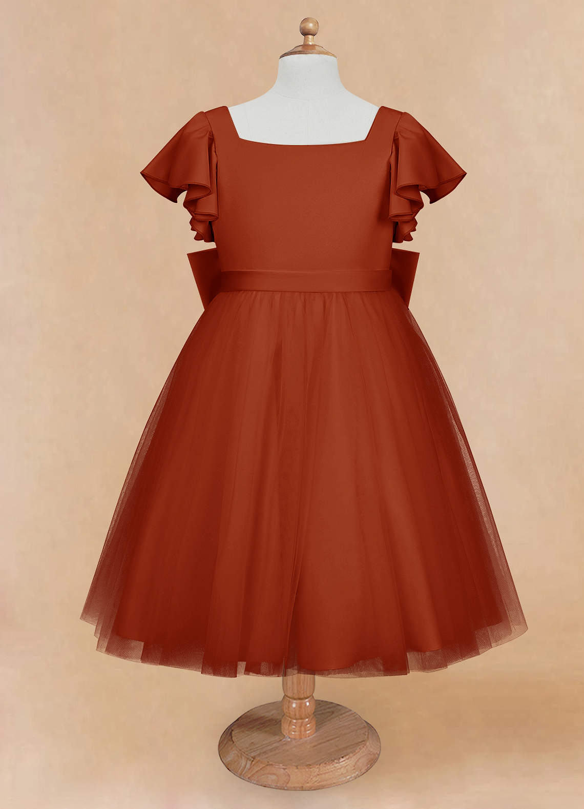 Azazie Kaeya Flower Girl Dresses Paprika A-Line Bow Tulle Dress image4