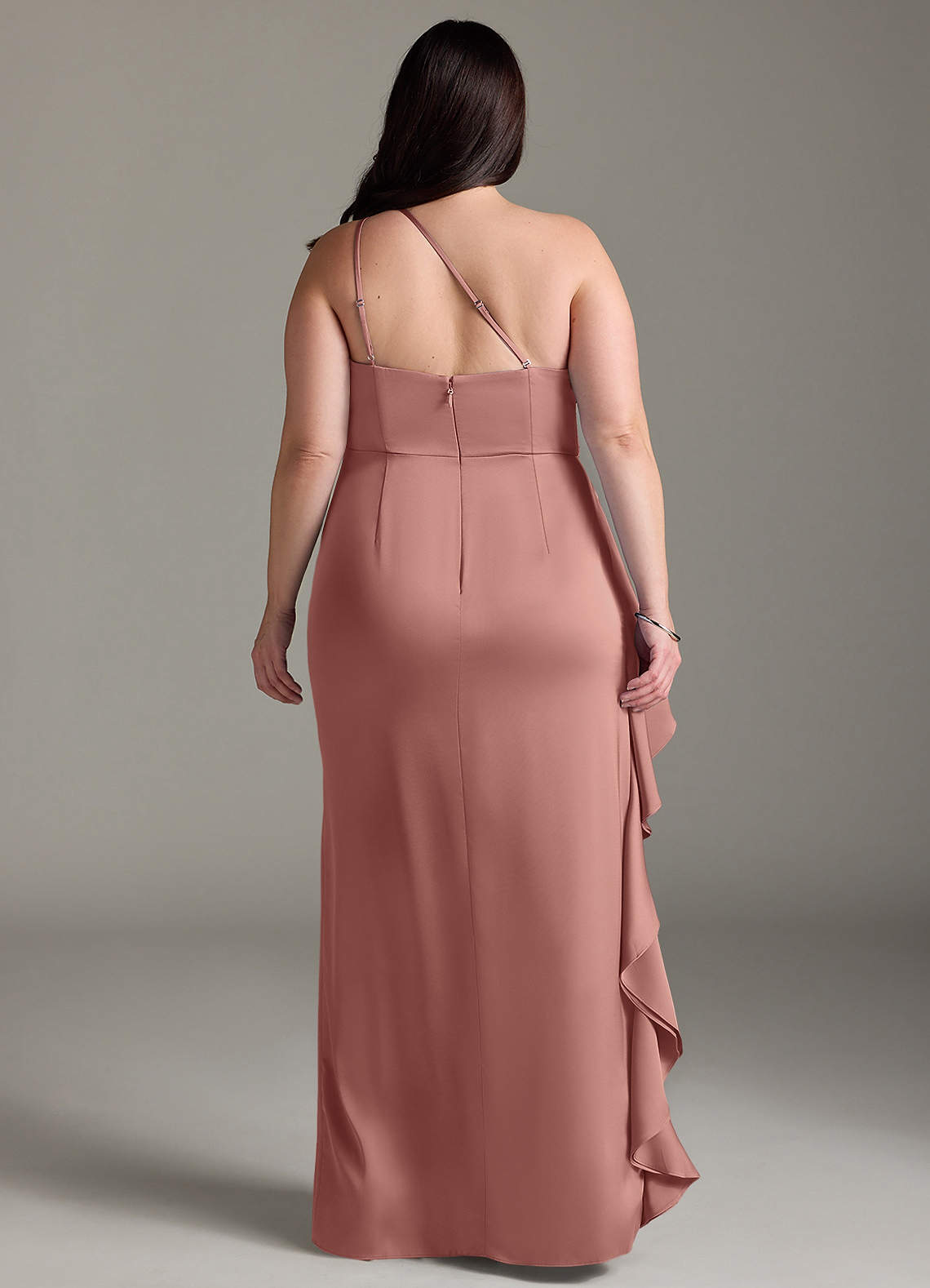 Azazie Latrice Bridesmaid Dresses Rosette Sheath One Shoulder Cascading Ruffles Stretch Satin Dress image8