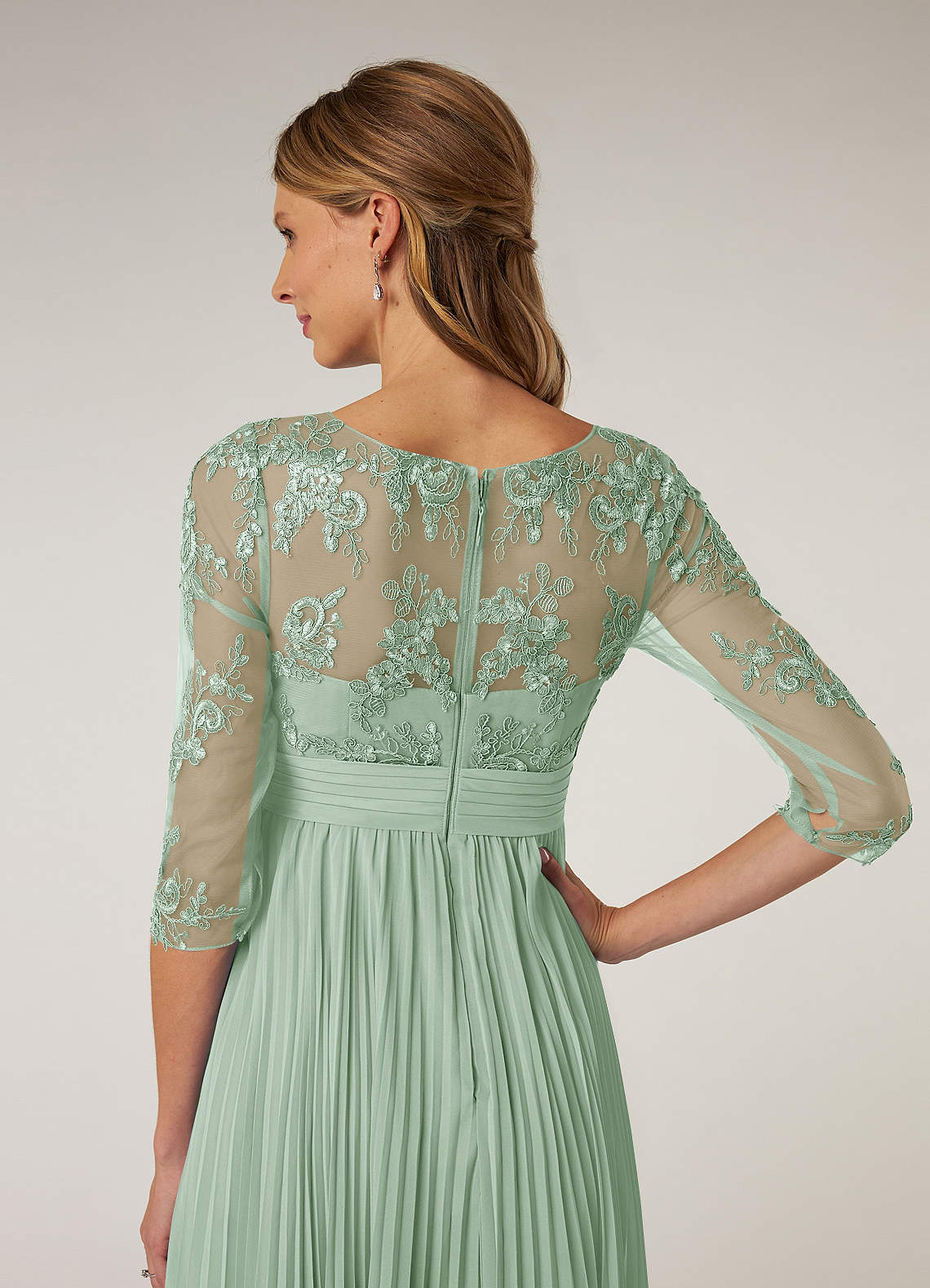 Azazie Tutu Mother of the Bride Dresses Agave A-Line Boatneck Lace Chiffon Dress image5