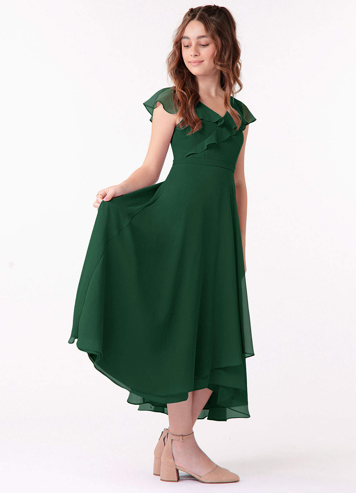 green emerald velvet dress Cowl Neck Pleated A-Line Chiffon Midi Dress - Sage Green