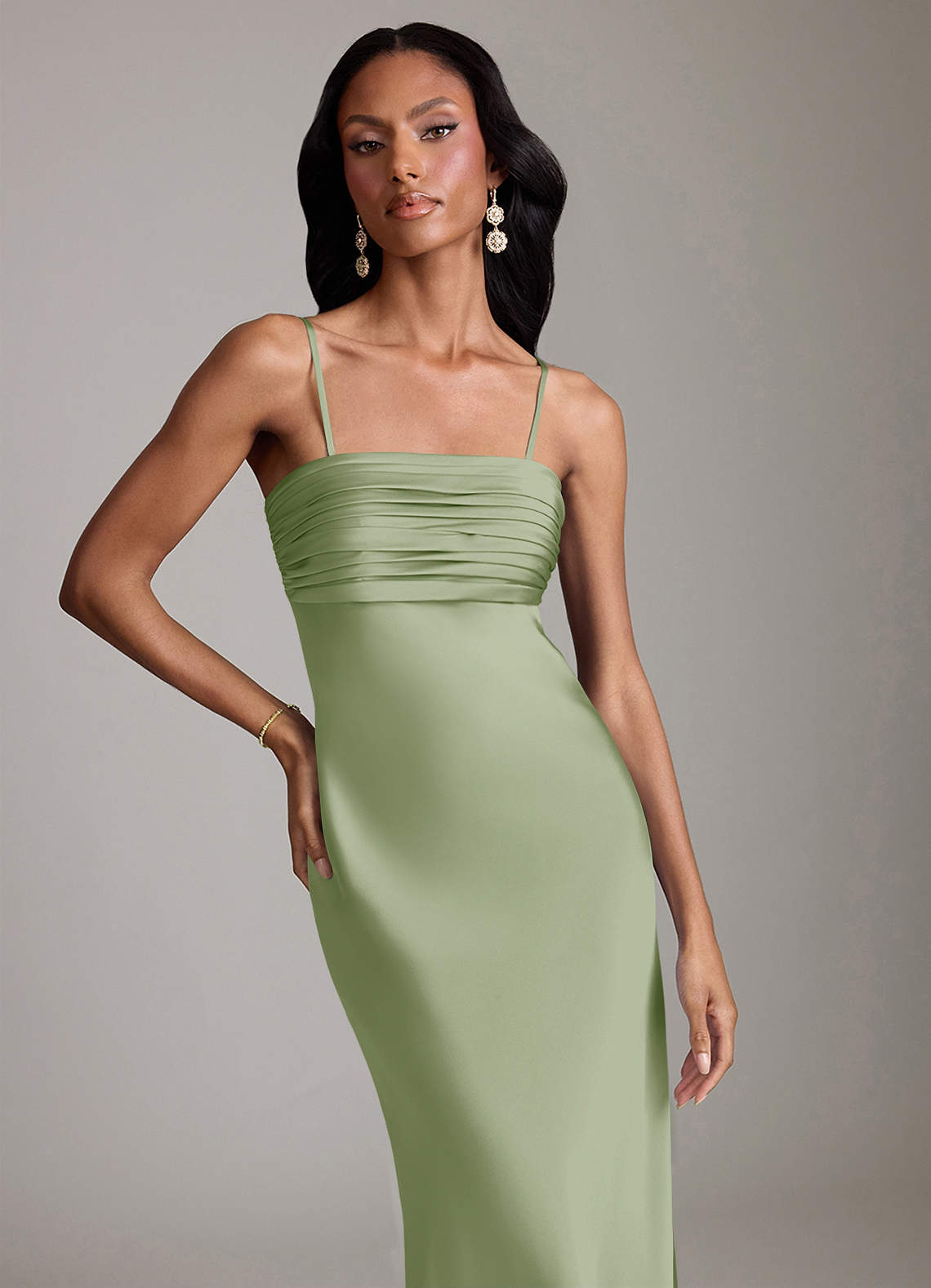 Azazie Saylor Jurken voor bruidsmeisjes Jurk van Stretch Satijn met Zeemeermin Strapless Stoffige Salie image2