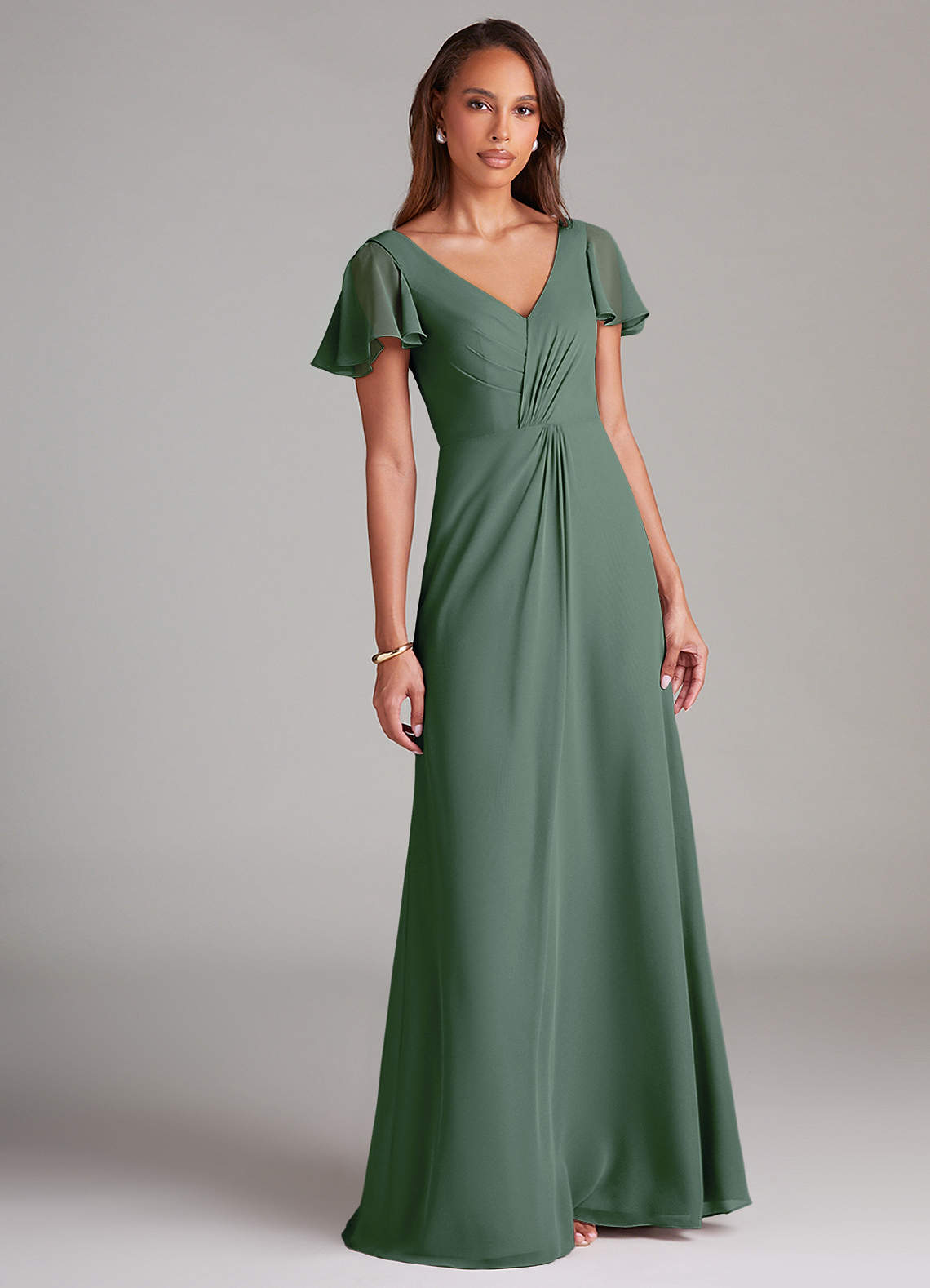 Azazie Soren Bridesmaid Dresses Eucalyptus A-Line Ruched Chiffon Dress image1