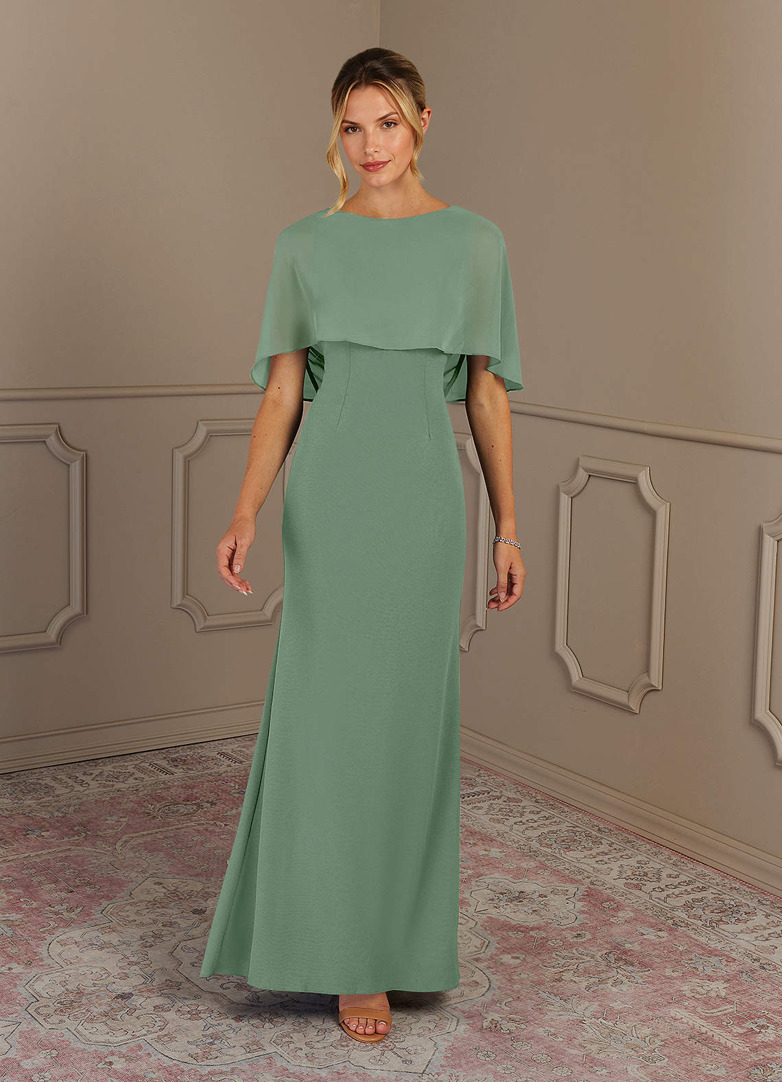 Azazie Dion Mother of the Bride Dresses Matcha Sheath Scoop Stretch Crepe Dress image2