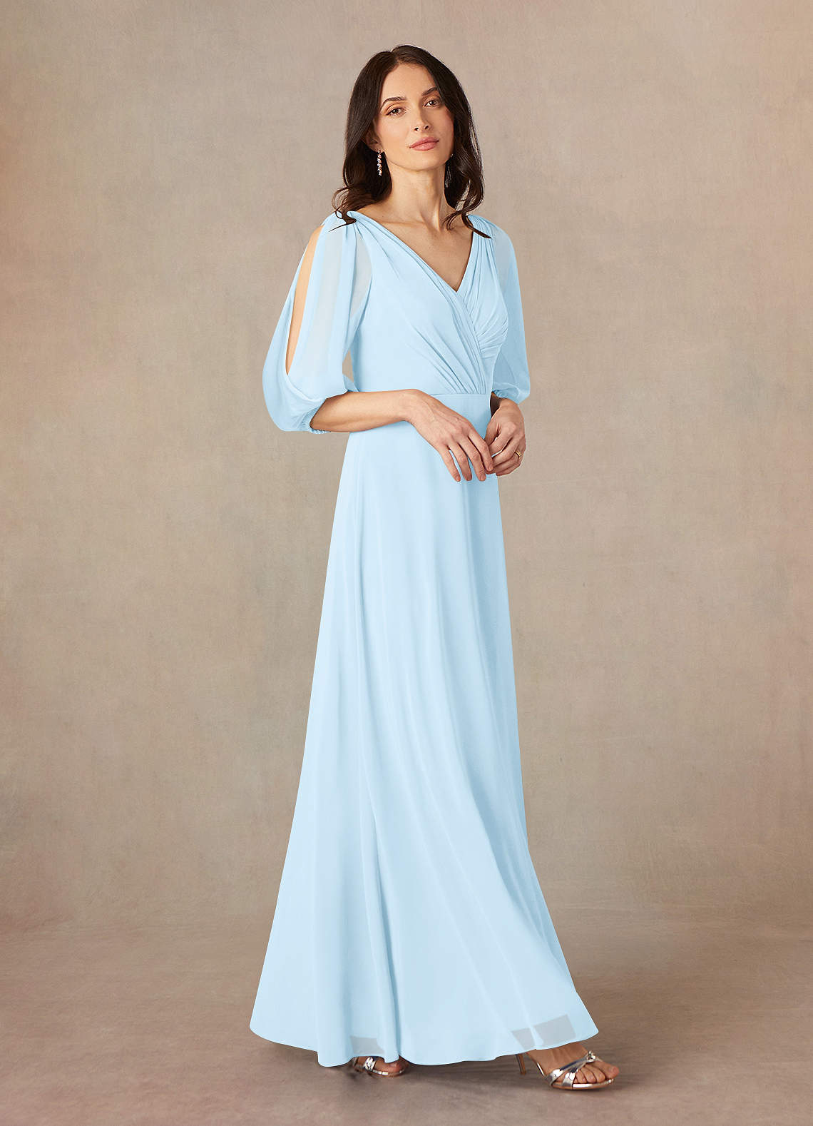 Azazie Bronwyn Mother of the Bride Dresses Sky Blue A-Line V-Neck Ruched Chiffon Dress image1